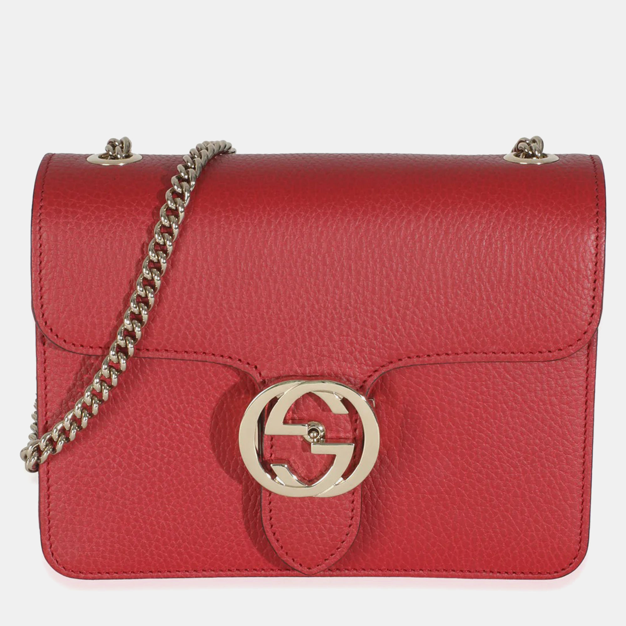 

Gucci Red Dollar Calfskin Small Interlocking Chain Bag