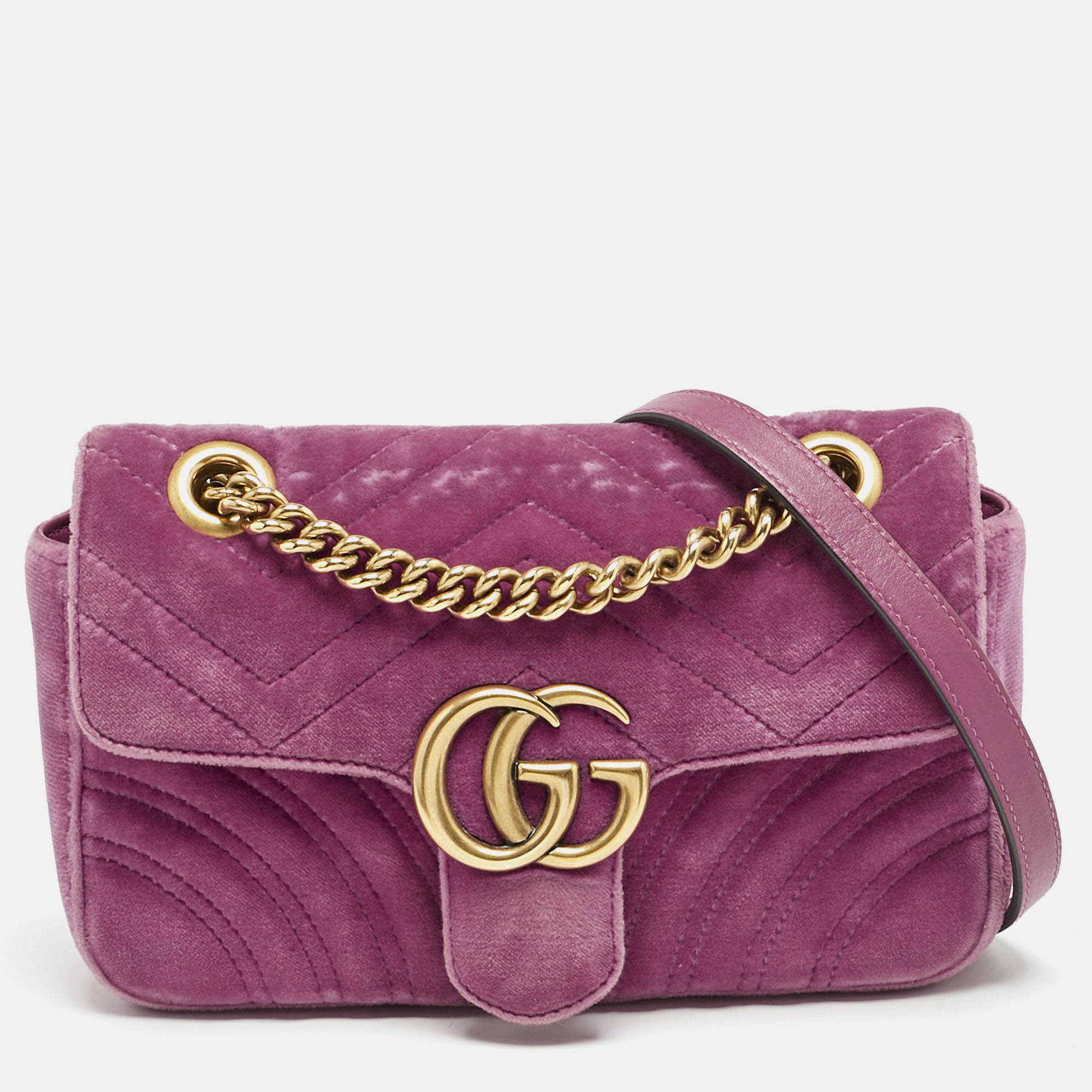 

Gucci Pink Matelassé Velvet Mini GG Marmont Shoulder Bag
