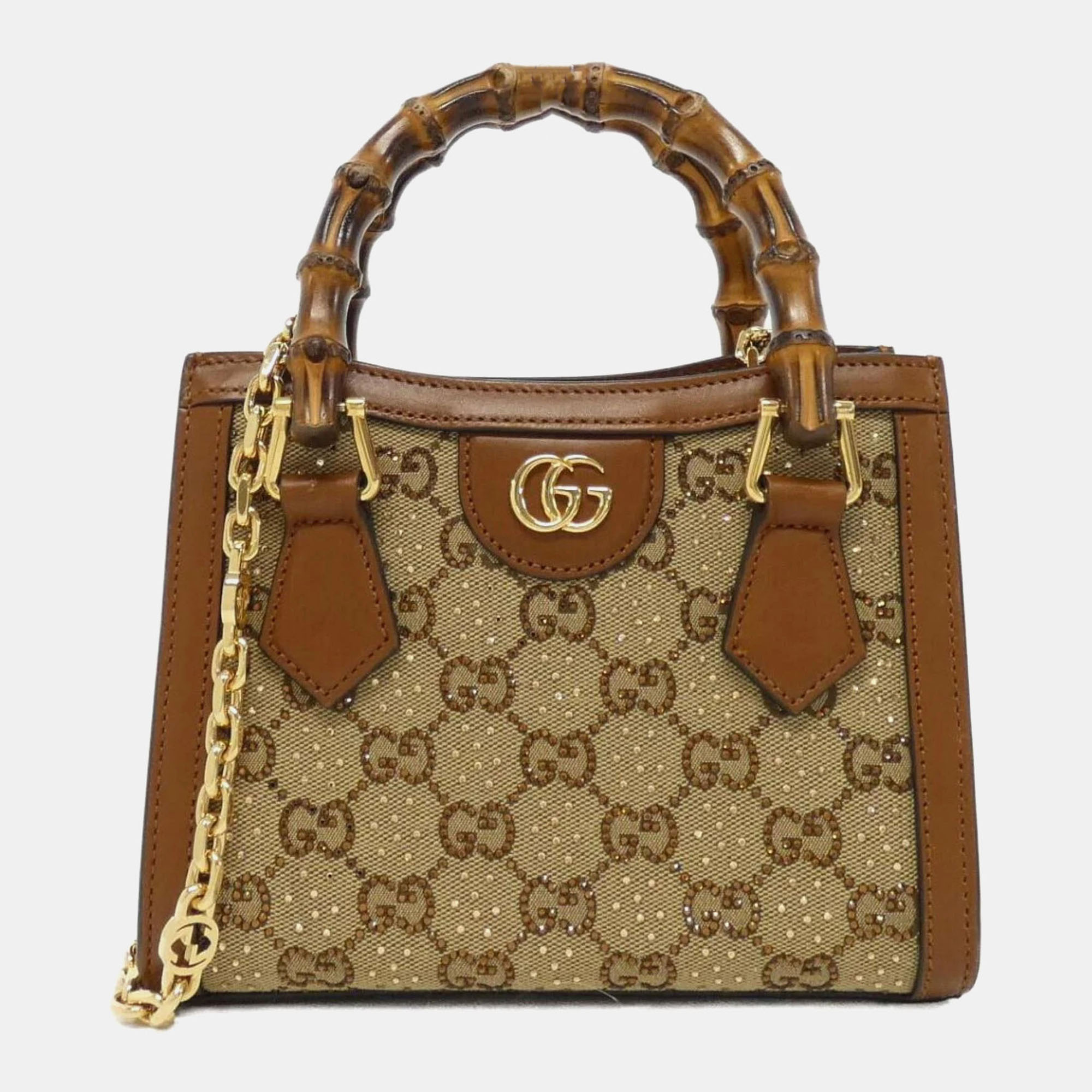 

Gucci Diana Brown Canvas Leather Handbag