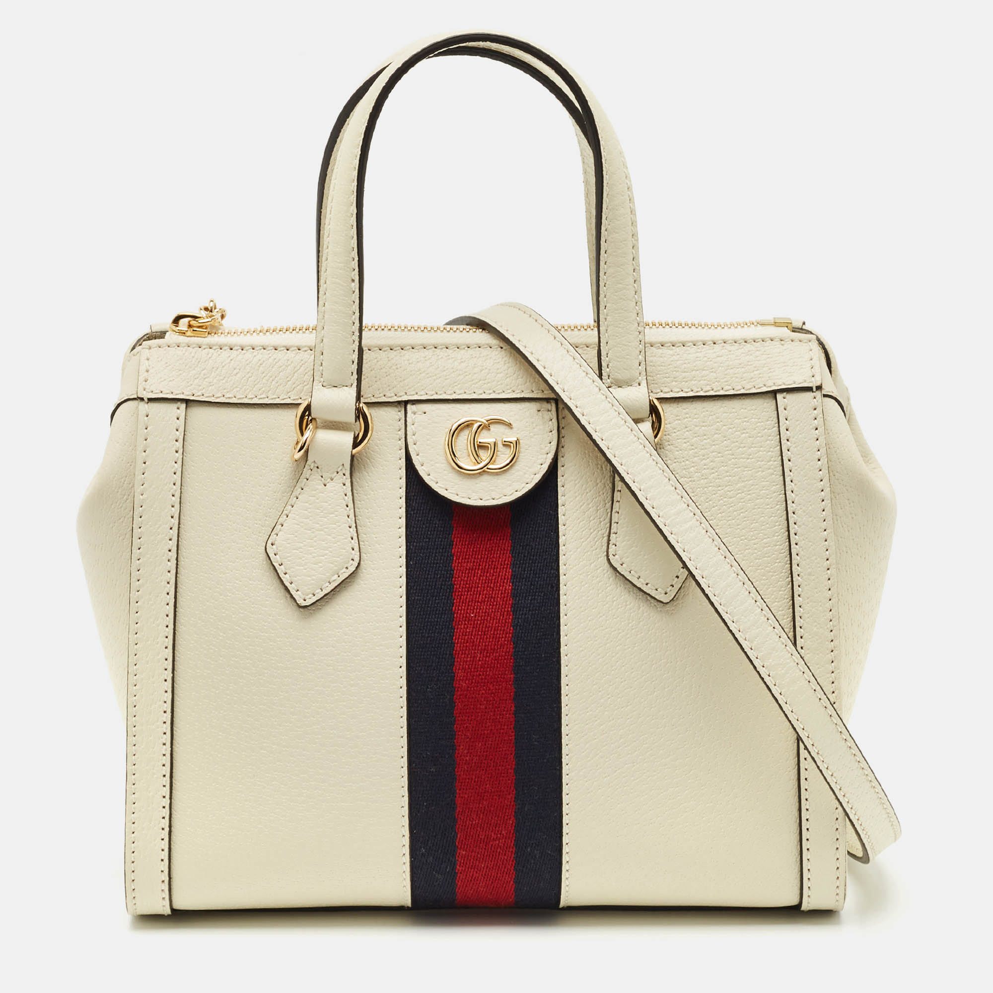 

Gucci White Leather Vintage Web Ophidia Small Tote