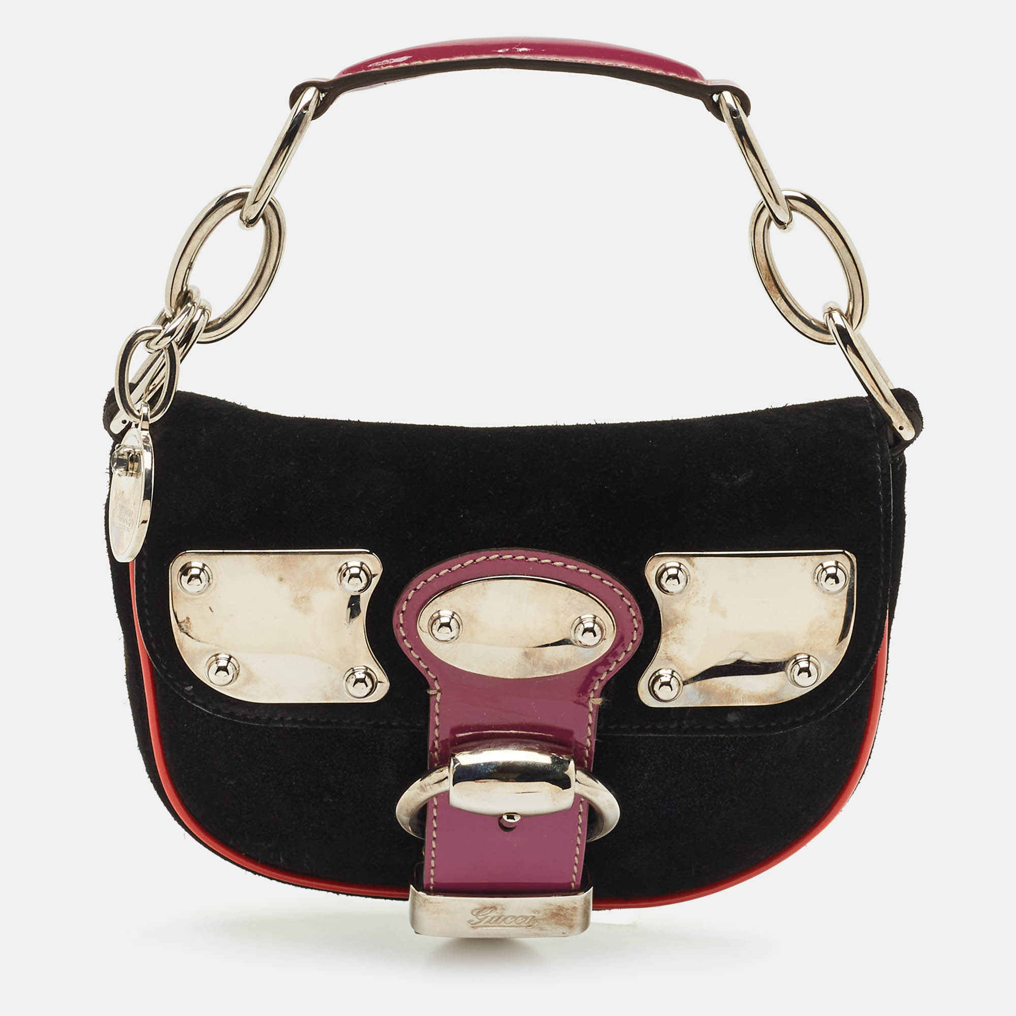 

Gucci Black Patent Leather and Suede Romy Clutch Bag