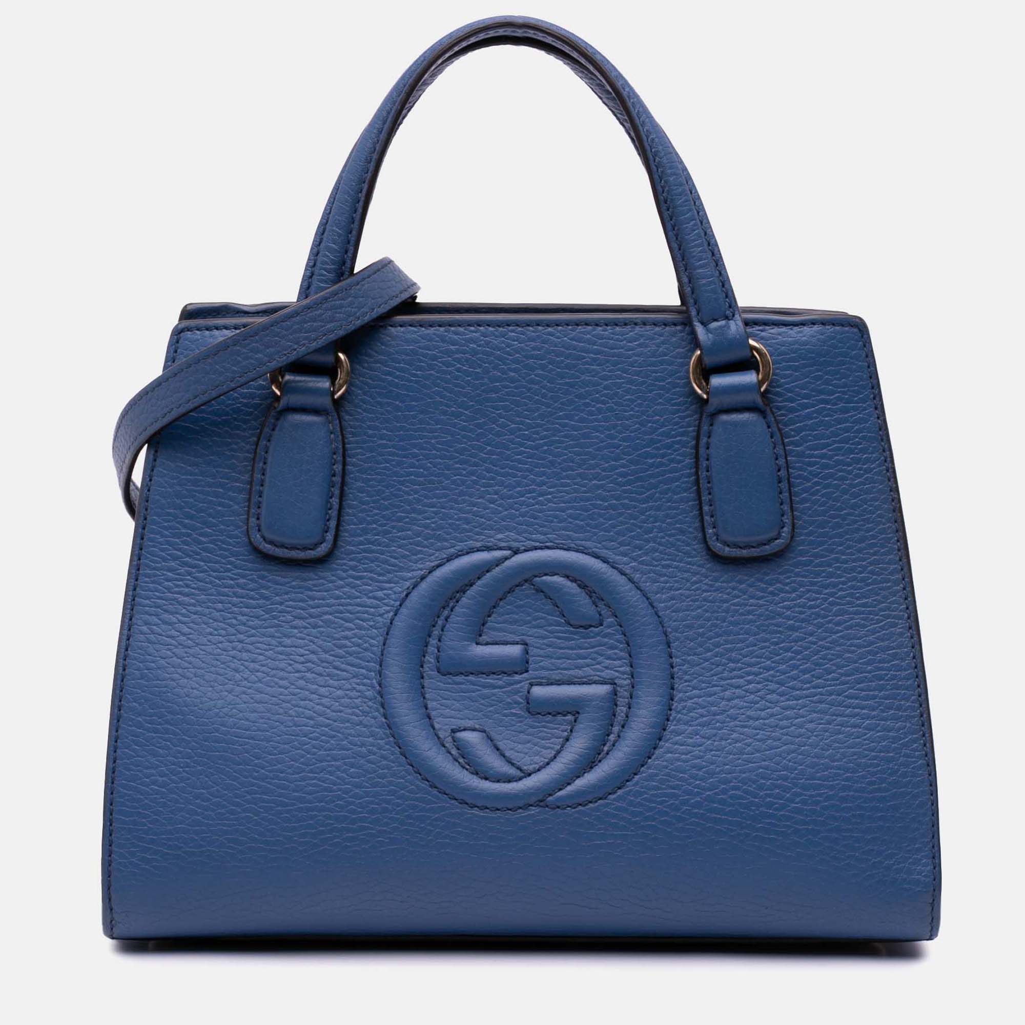 

Gucci Blue Medium Dollar Calf Soho Top Handle Convertible Tote