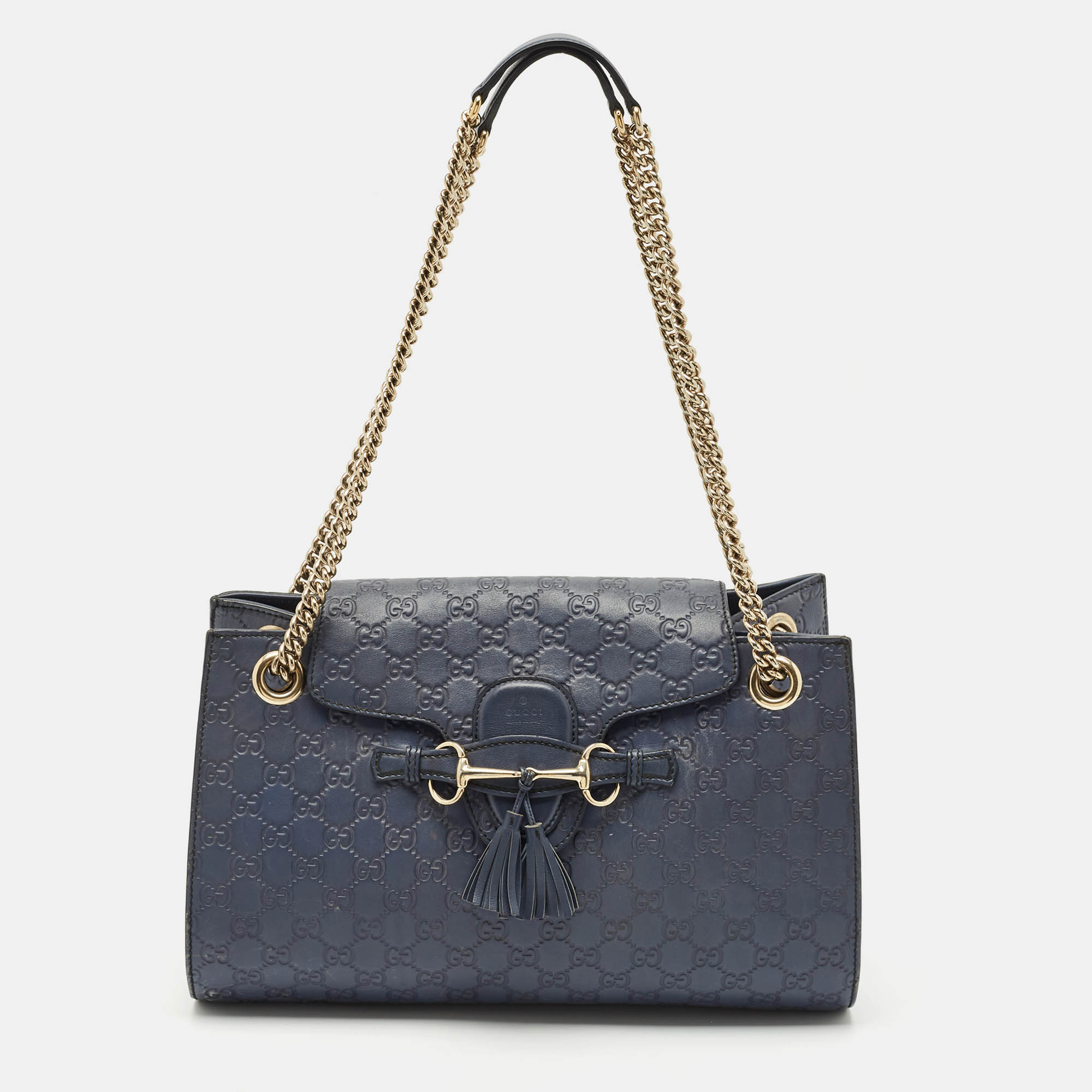 

Gucci Dark Blue Guccissima Leather Large Emily Chain Shoulder Bag