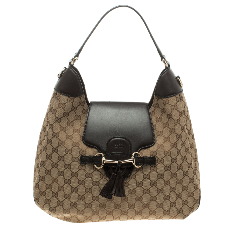 Pre Owned حقيبة غوتشي سلسلة أصلية ايميلي جلد وكانفاس G بنية/ بيج