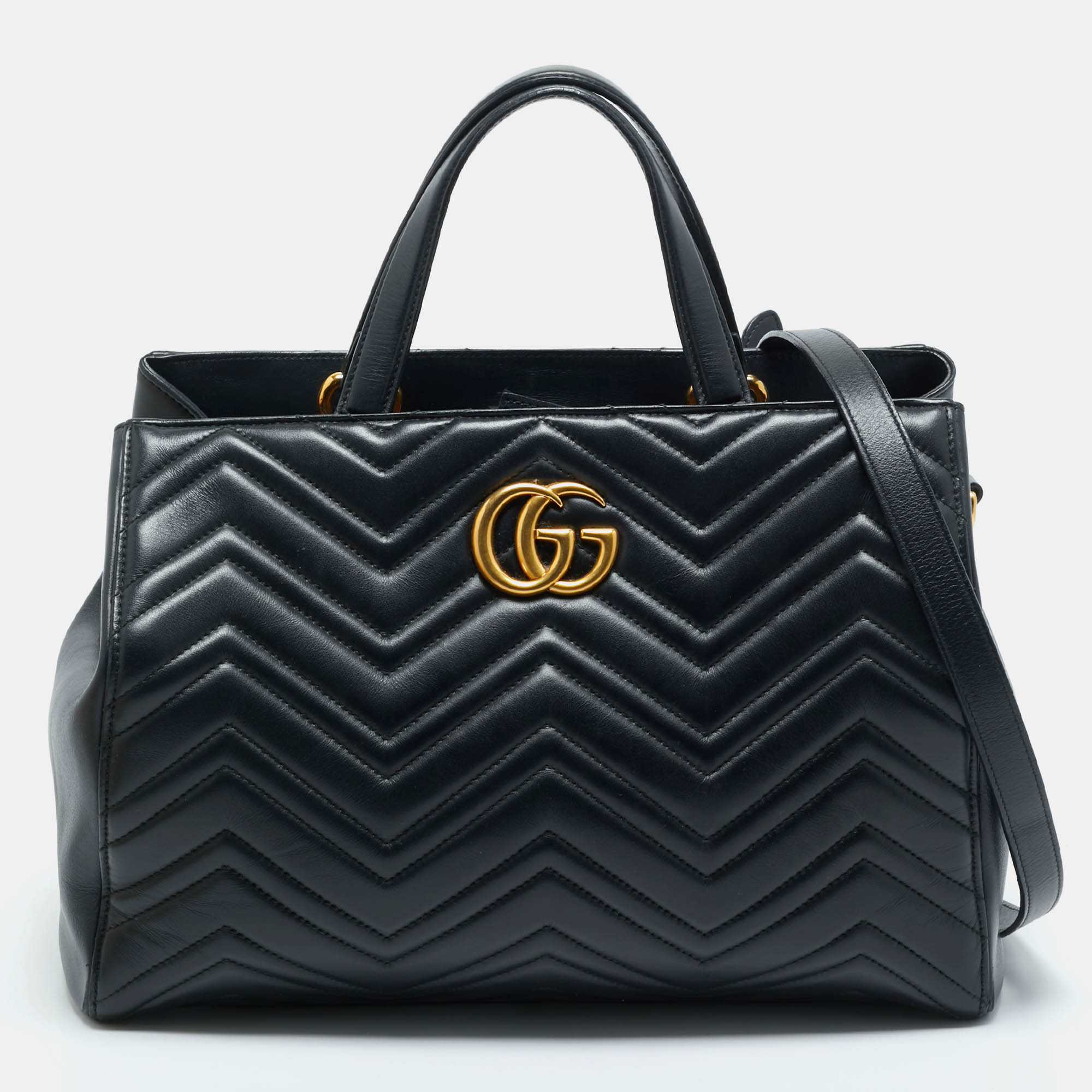 

Gucci Black Matelasse Leather  GG Marmont Tote