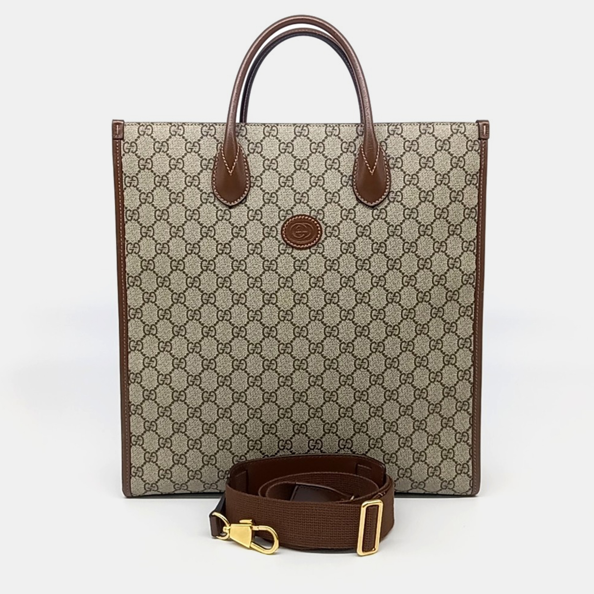

Gucci Canvas Interlocking G Medium Tote and Shoulder Bag, Beige