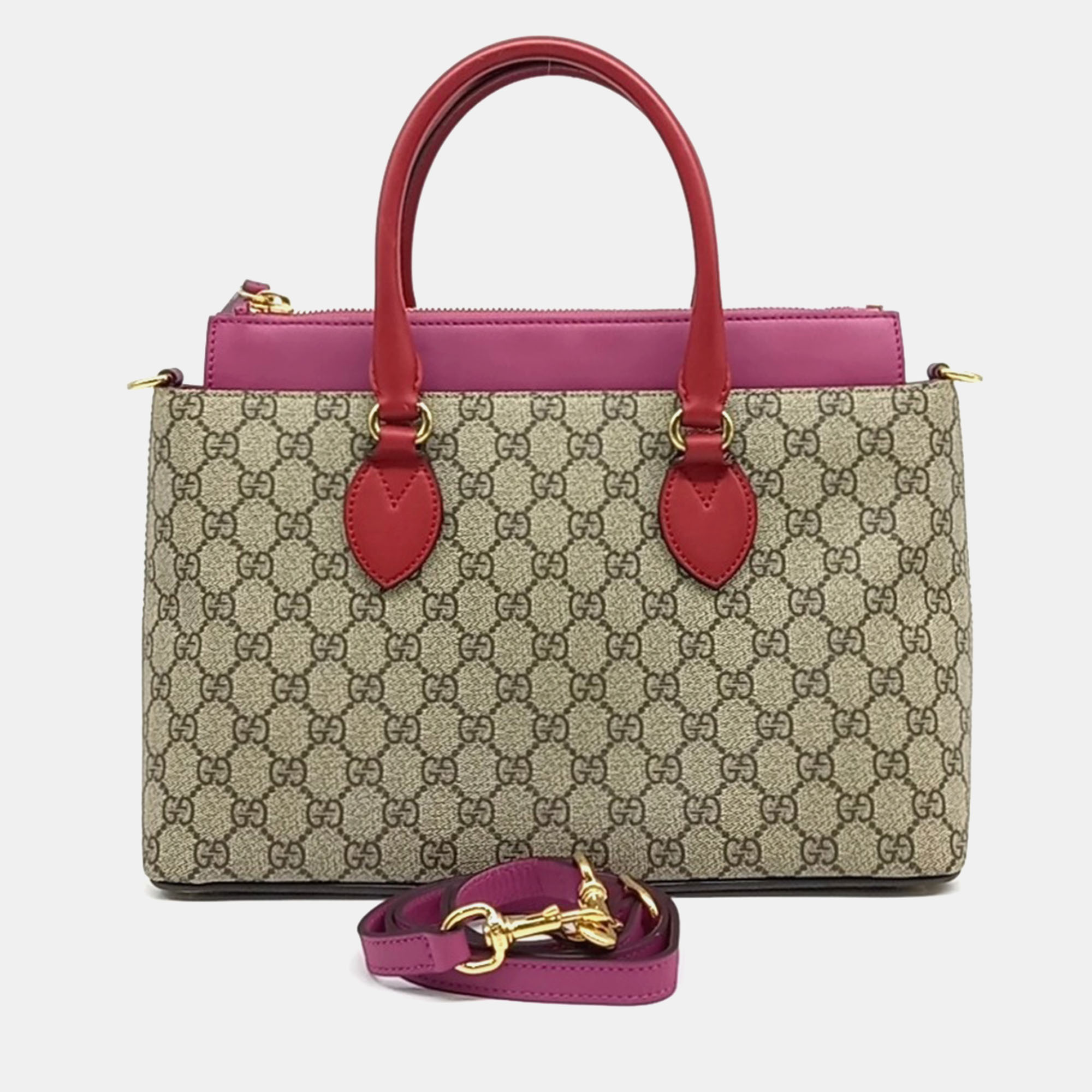 

Gucci Beige Pink Leather and PVC Tote and Shoulder Bag