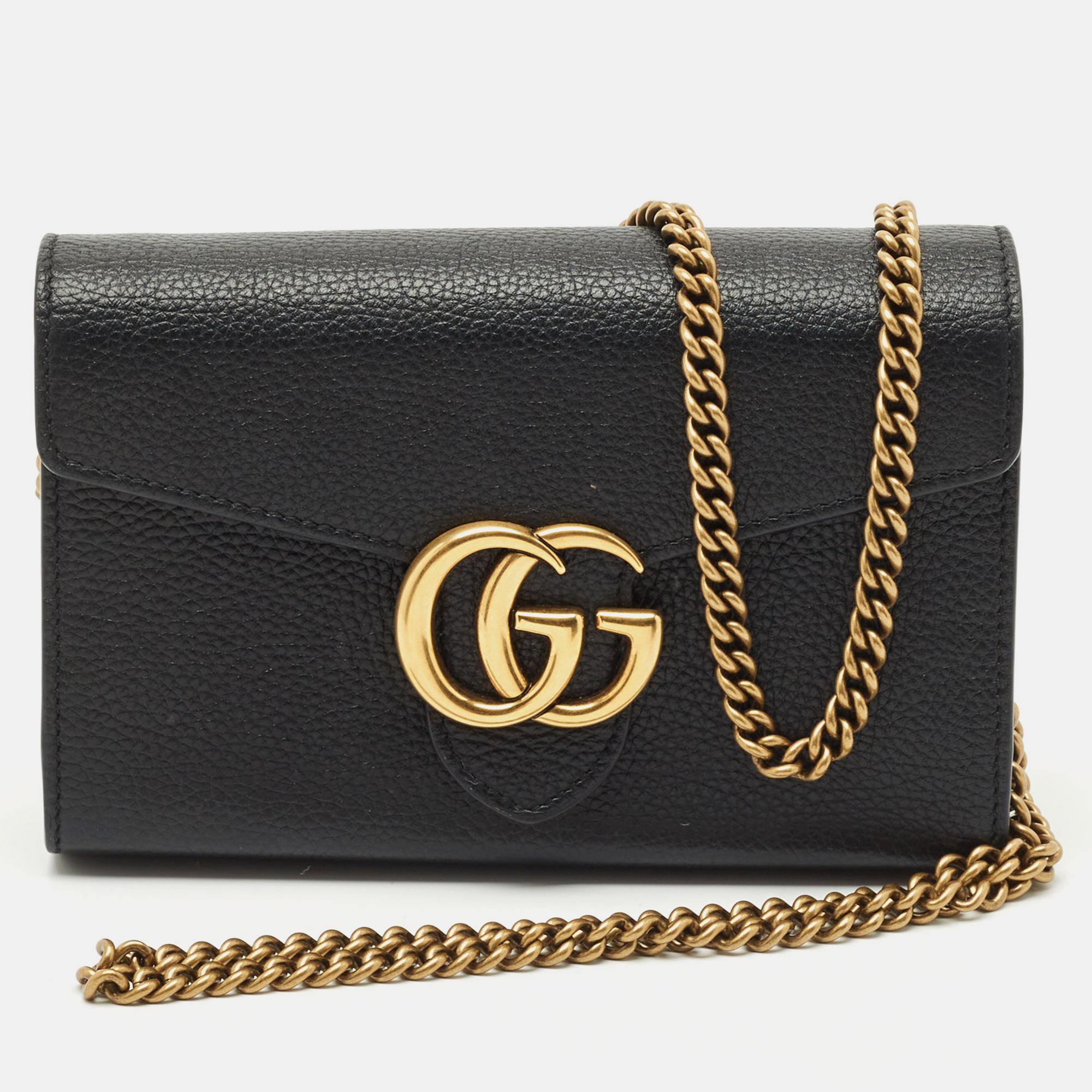

Gucci Black Leather GG Marmont Wallet on Chain