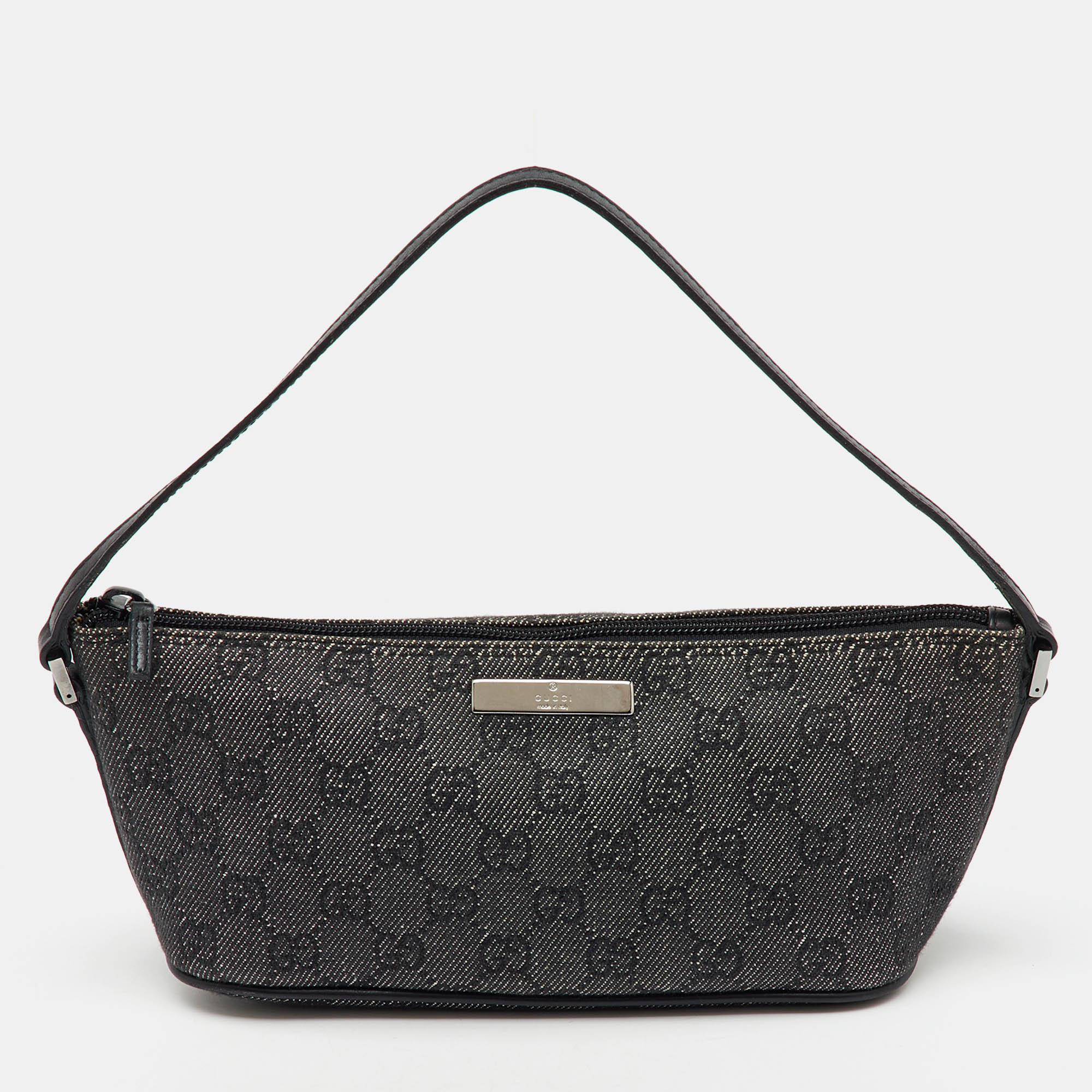 

Gucci Dark Grey/Black GG Canvas And Leather Boat Pochette