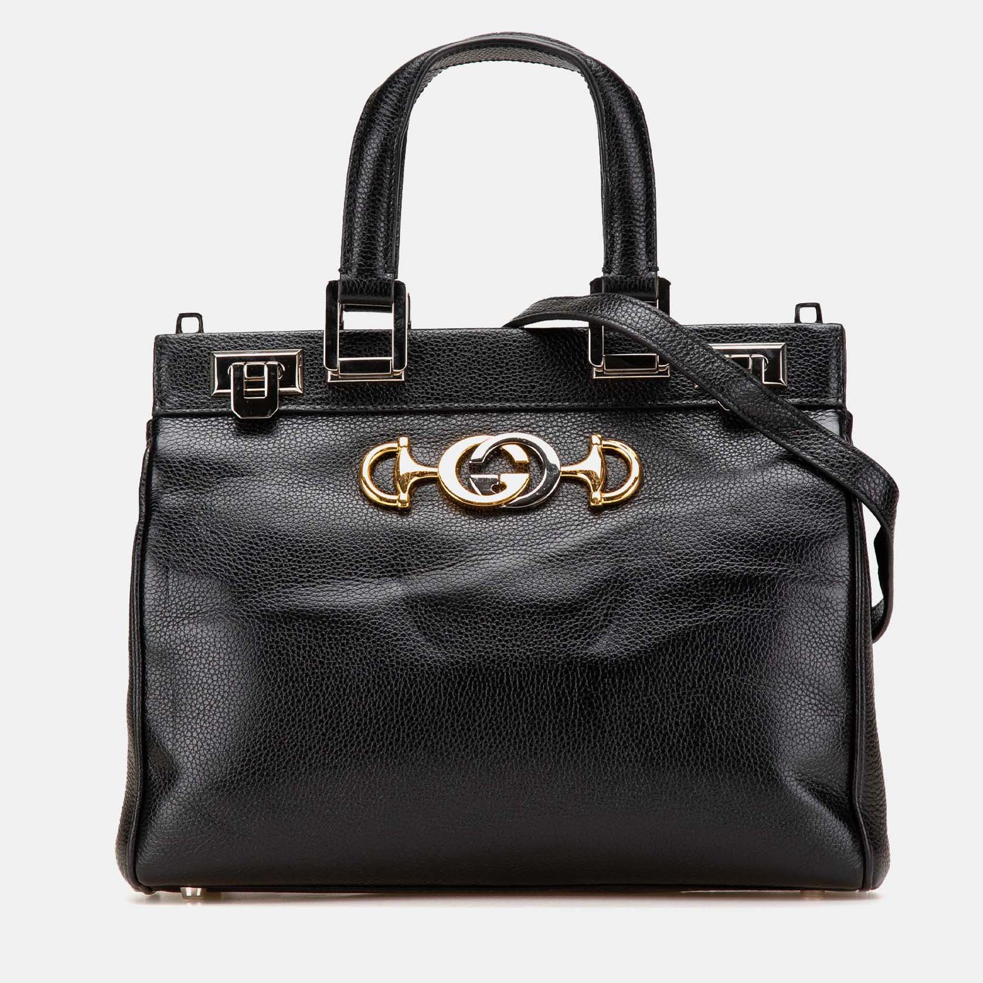

Gucci Black Small Grained Calfskin Zumi Top Handle Bag
