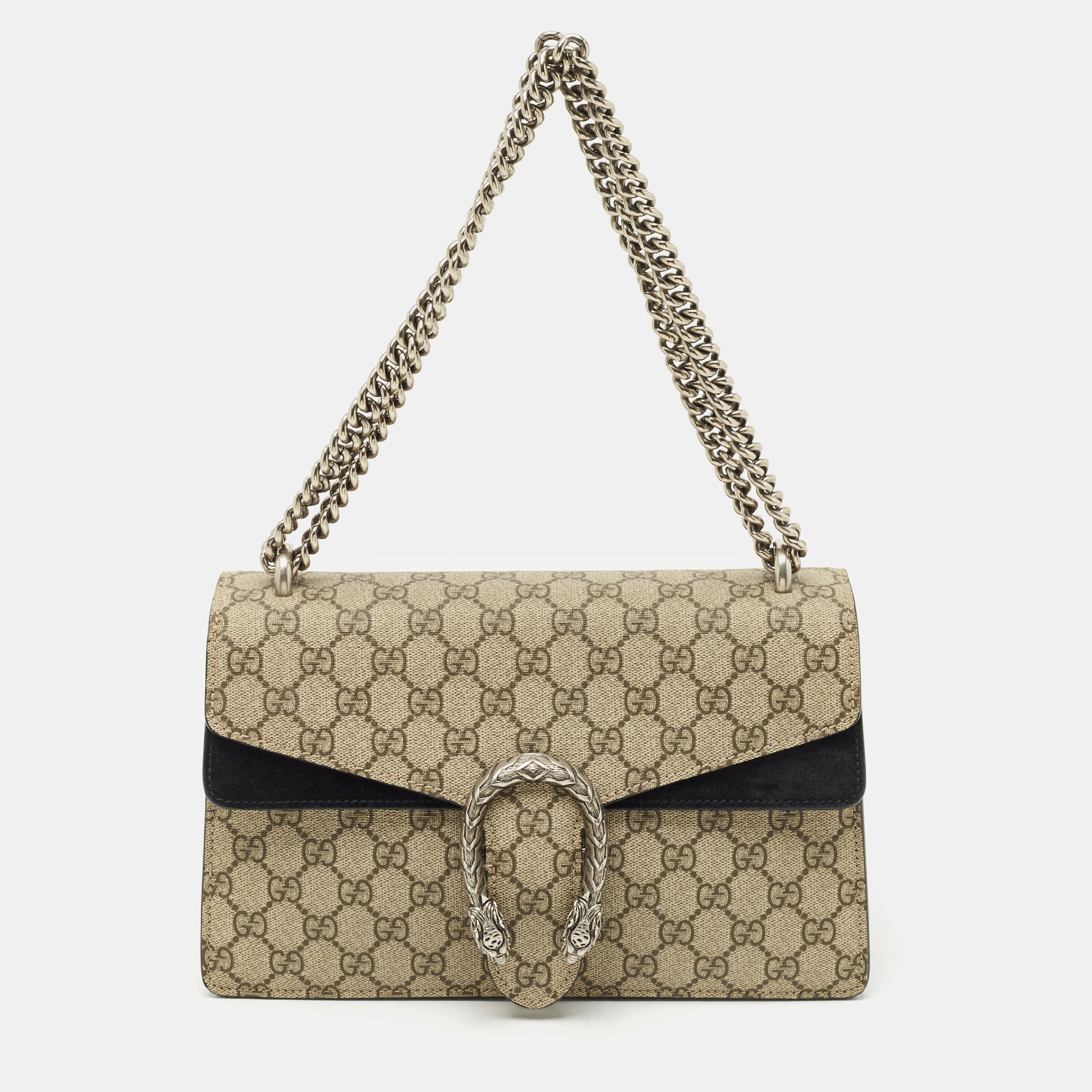 

Gucci Black/Beige GG Supreme Canvas and Suede Small Dionysus Shoulder Bag