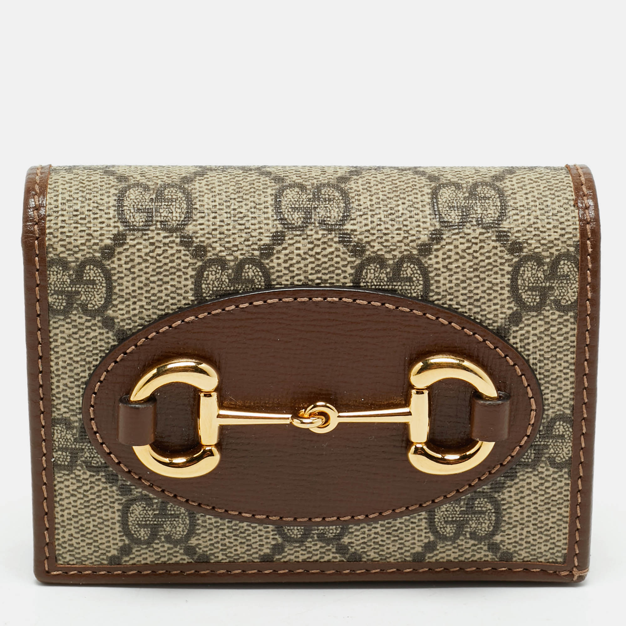 

Gucci Brown/Beige GG Supreme Canvas and Leather Horsebit 1955 Card Case