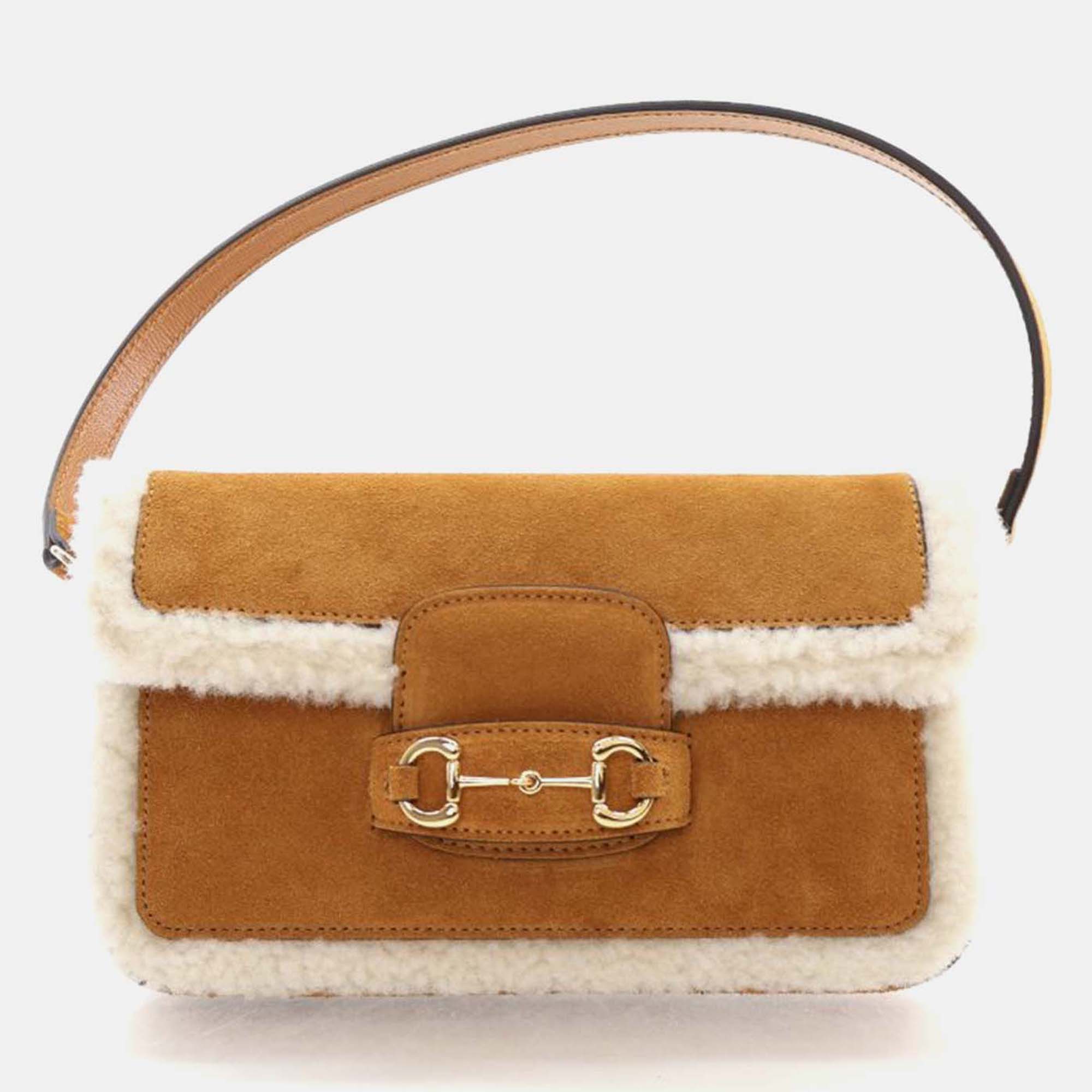

Gucci Horsebit Mini Suede Shoulder Bag, Brown