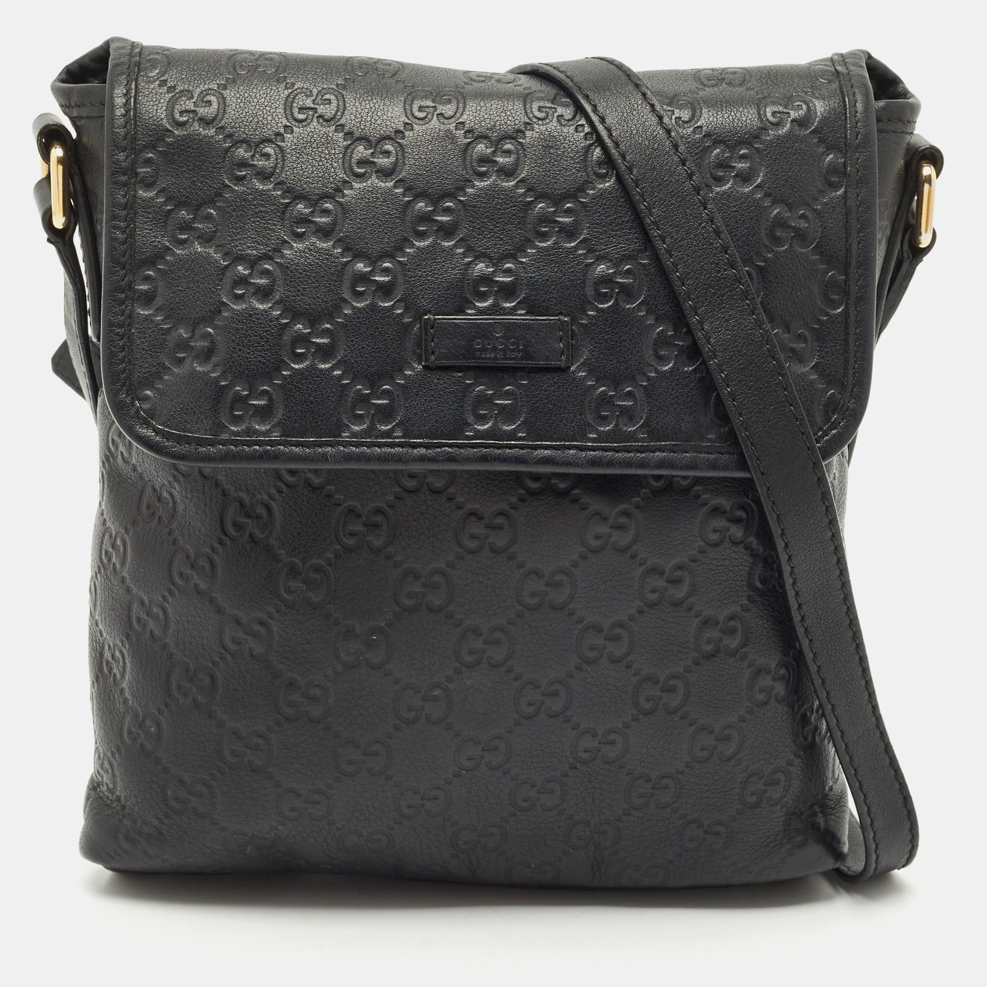 

Gucci Black Guccissima Leather Flap Messenger Bag