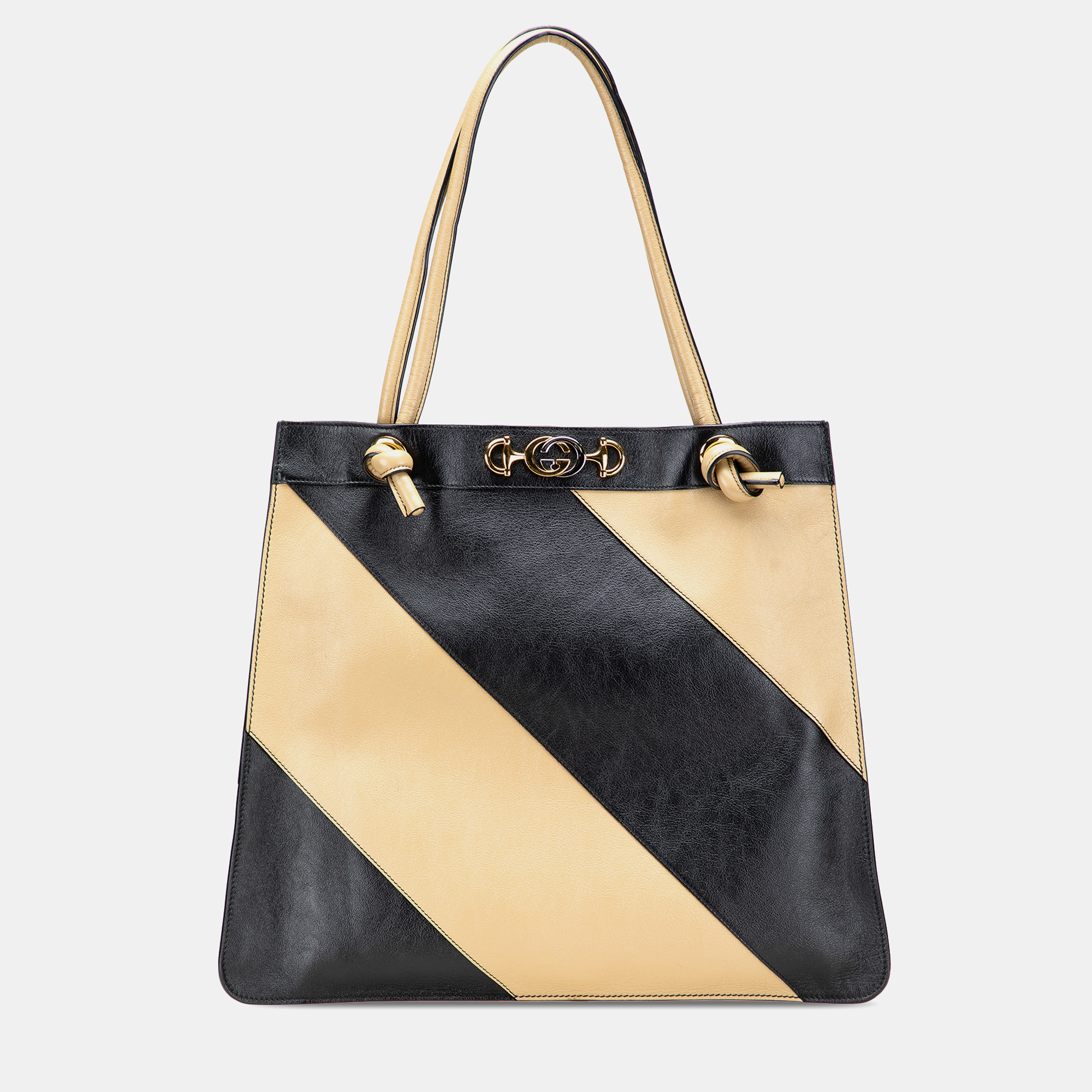 

Gucci Black Smooth Calfskin Diagonal Striped Zumi Tote