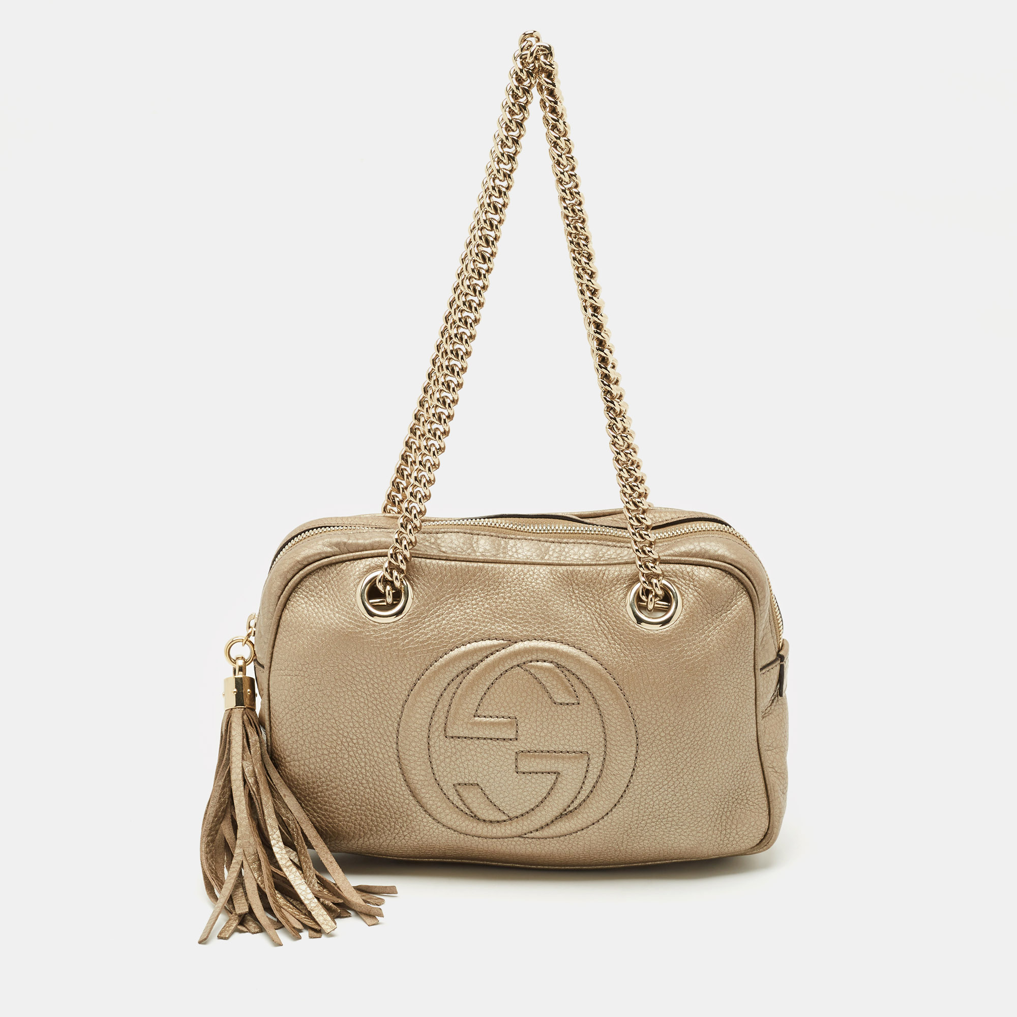 

Gucci Light Gold Leather Medium Soho Disco Chain Bag