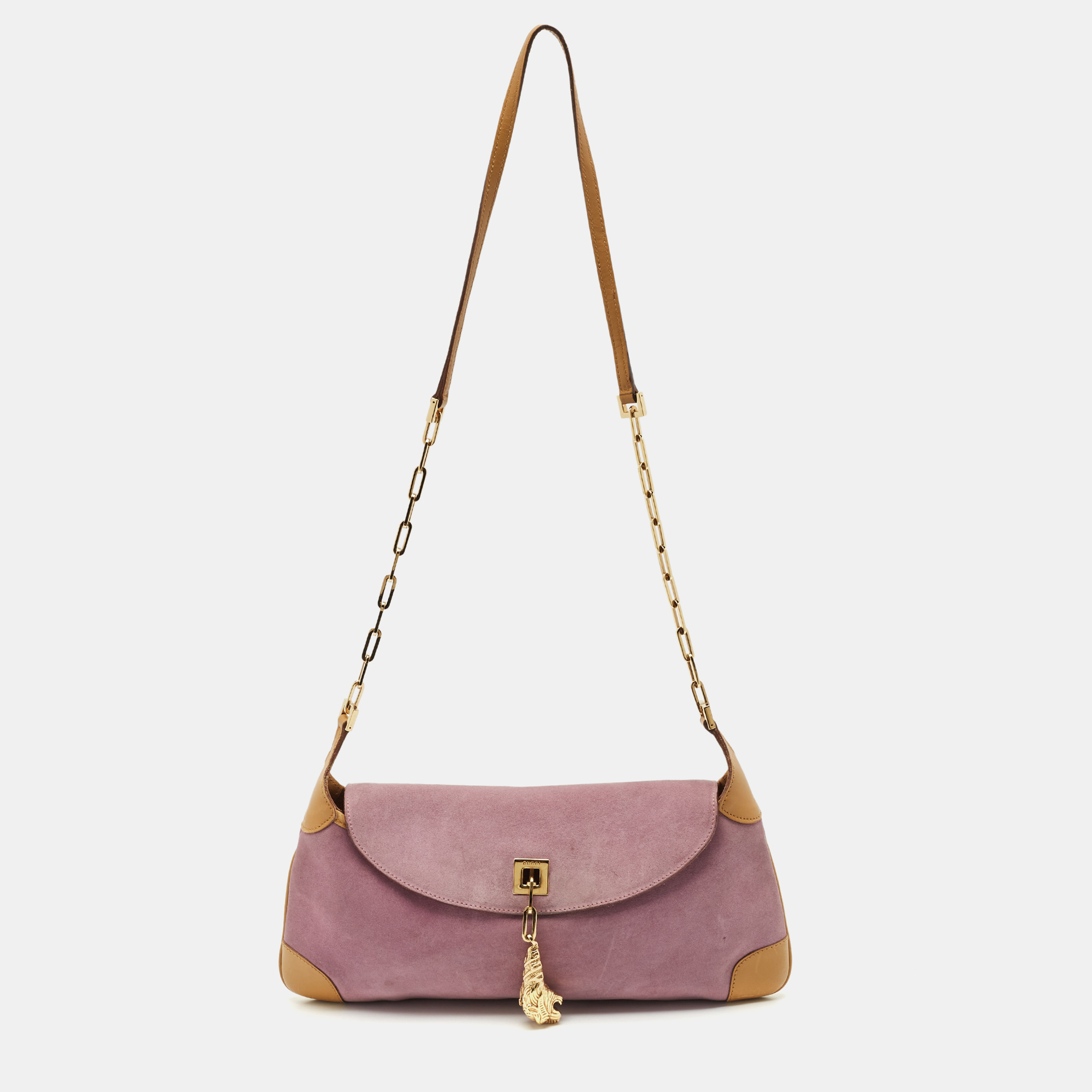 Pre-owned Gucci Purple/tan Suede Tiger Charm Shoulder Bag