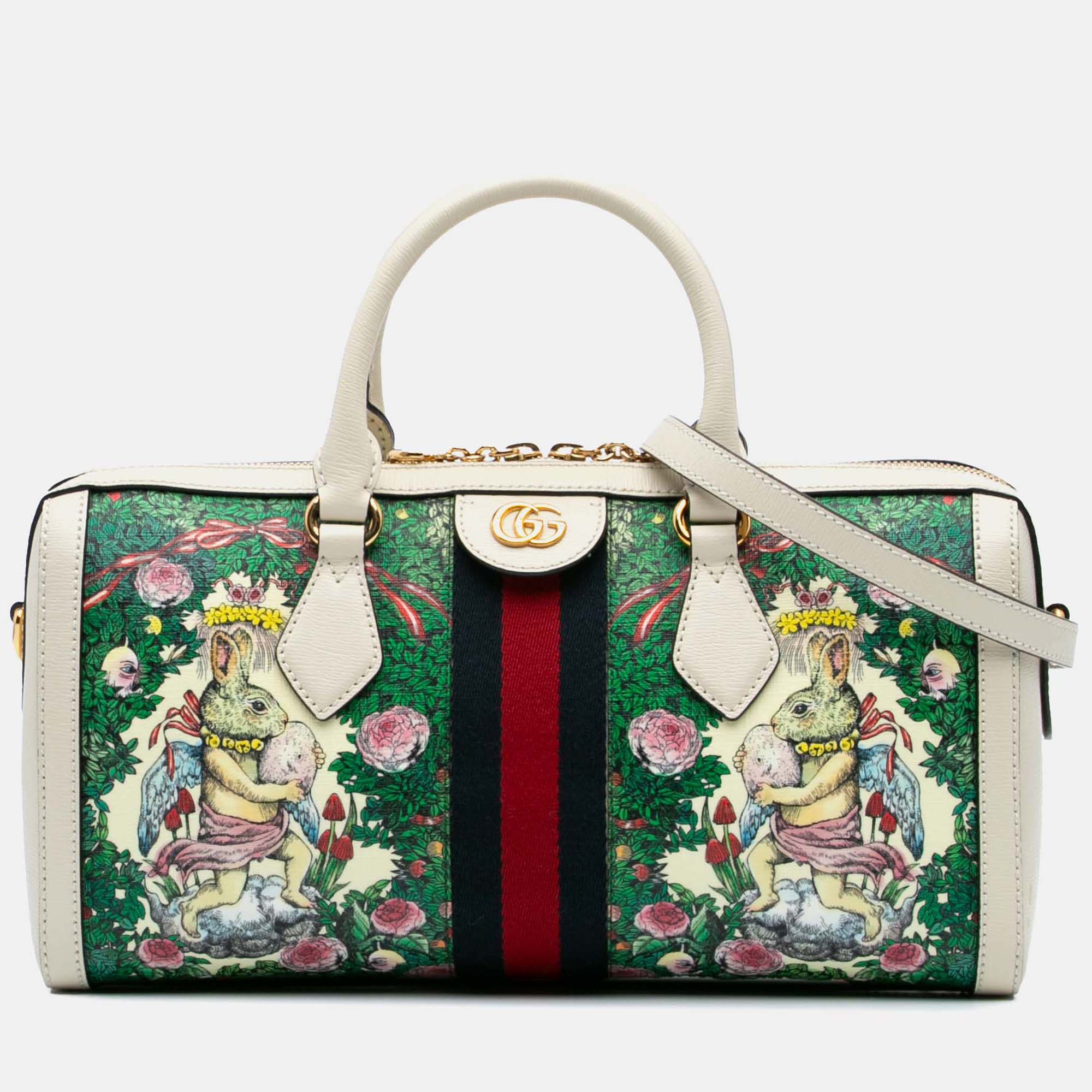 

Gucci White Yuko Higuchi Medium Coated Canvas Ophidia Web Satchel