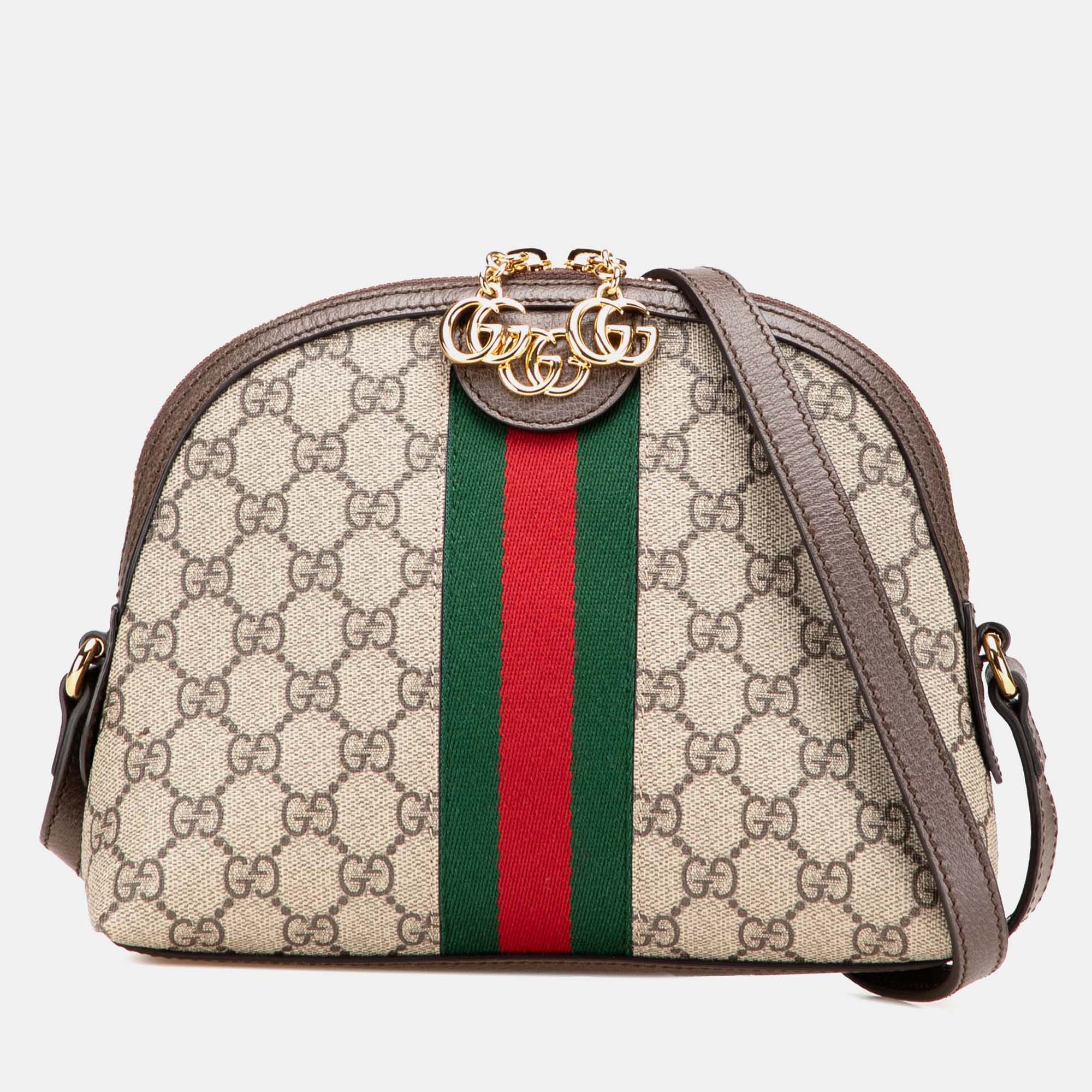

Gucci Beige Brown Small GG Supreme Ophidia Dome Crossbody