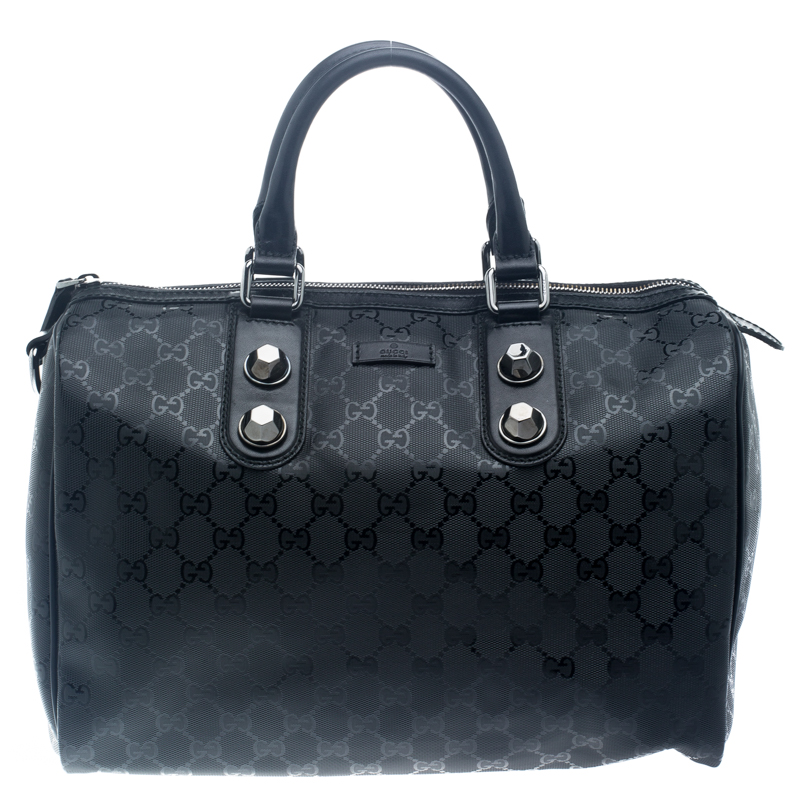 Pre Owned Gucci Black Imprime Canvas Joy Boston Bag