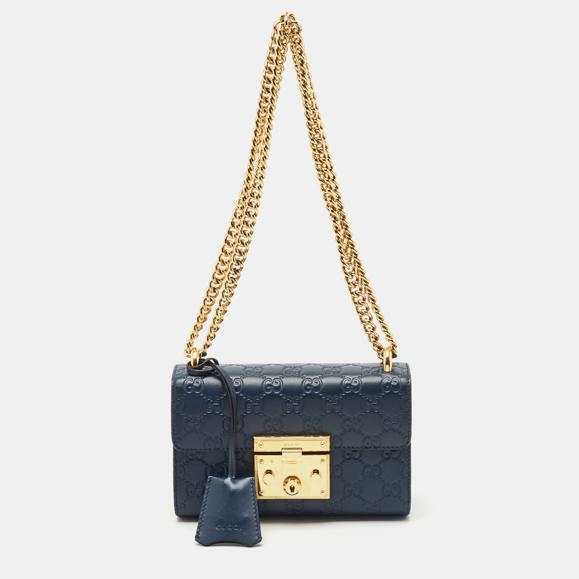 

Gucci Navy Blue Guccissima Leather  Padlock Shoulder Bag