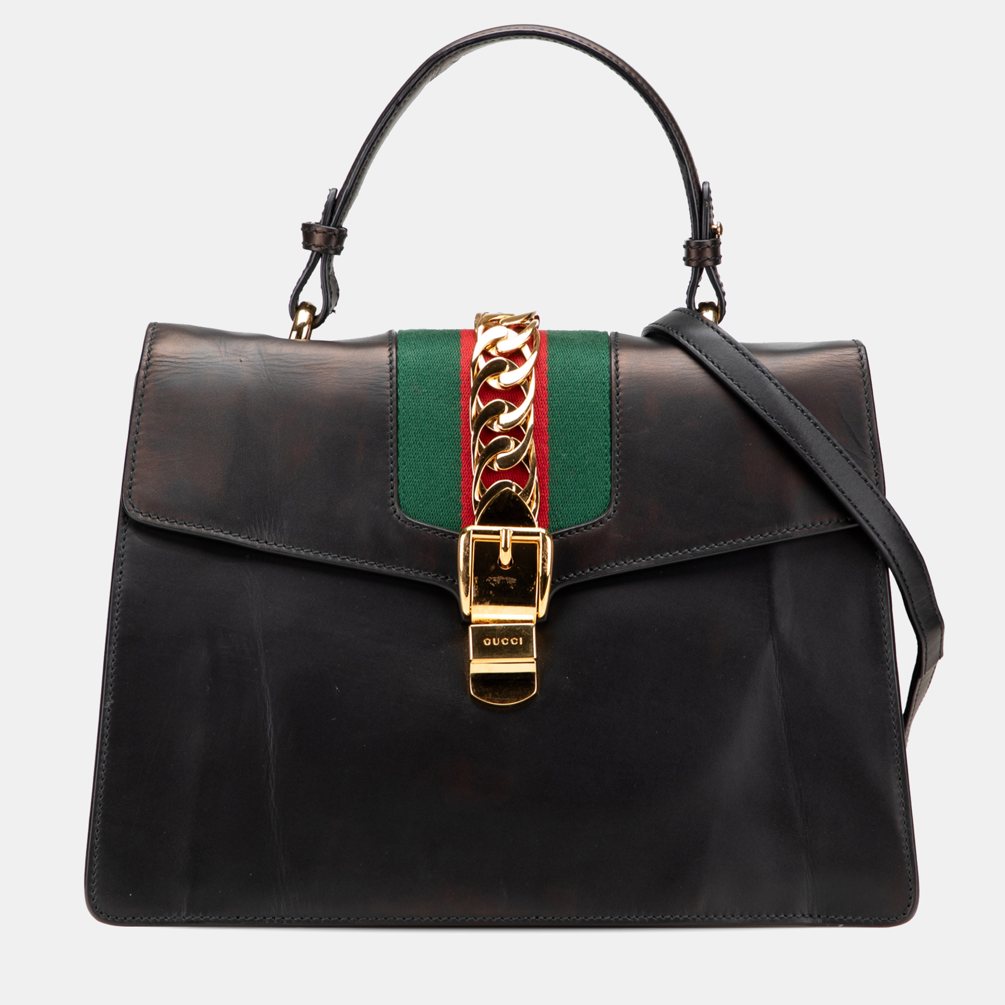 

Gucci Black Medium Leather Sylvie Top Handle Bag