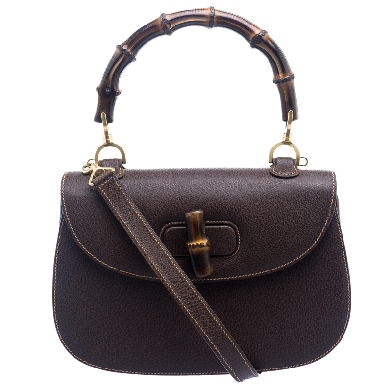 Pre Owned Gucci Brown Leather New Bamboo Top Handle Bag