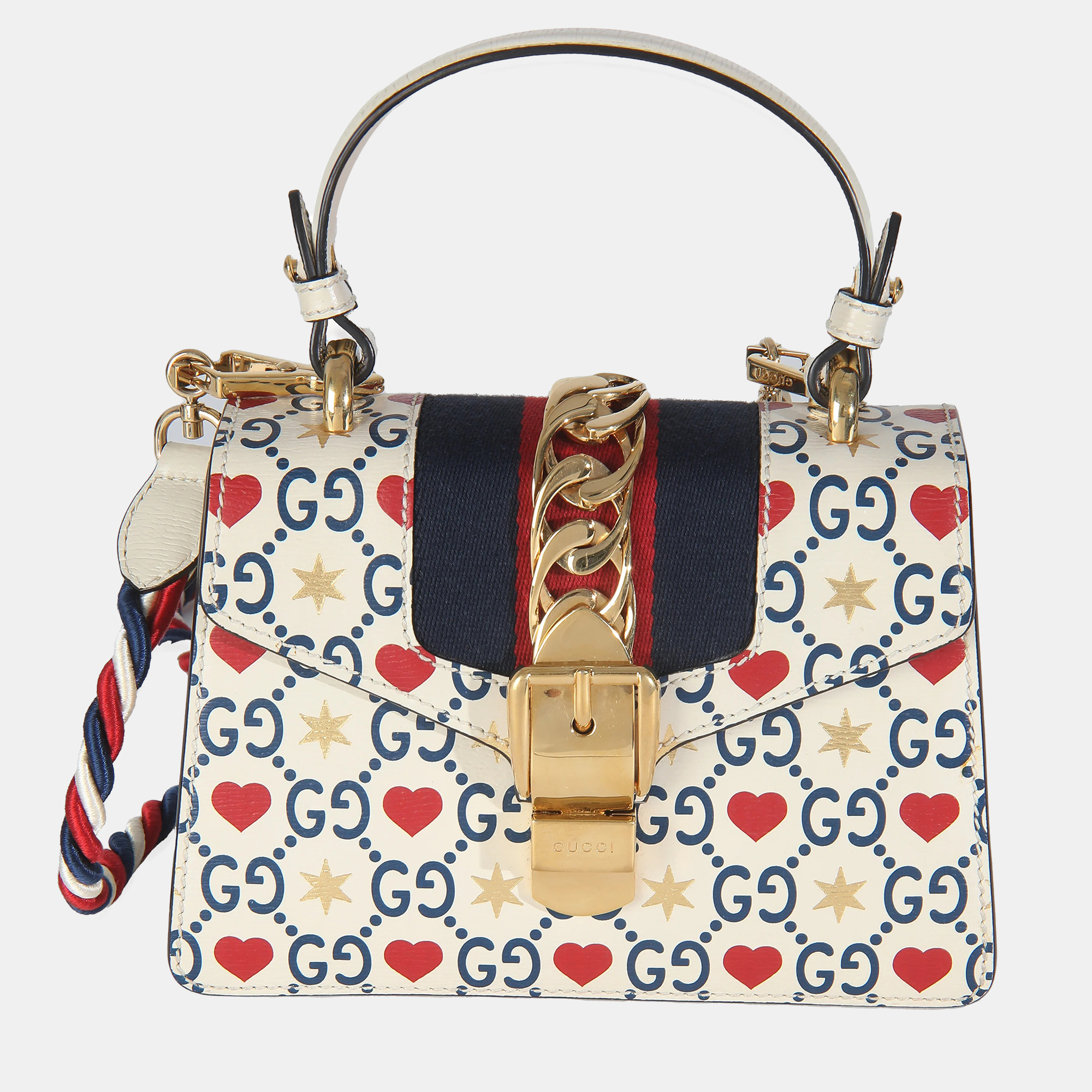 

Gucci Ivory Calfskin Valentine's Day Mini Sylvie Top Handle, White