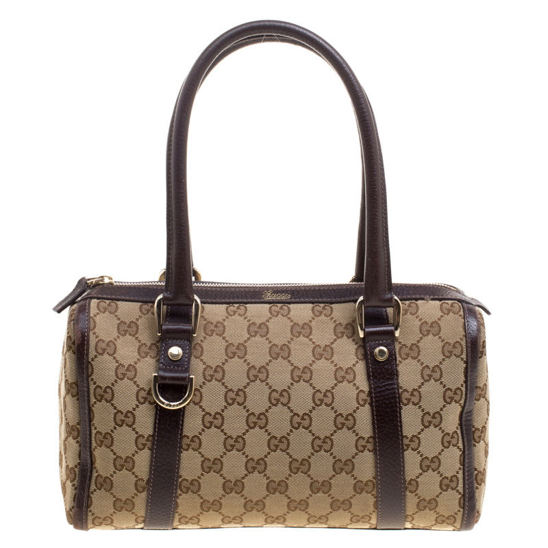 مملوكة مسبقًا حقيبة غوتشي جوي بوسطن كانفاس بيج/بني GG صغيرة