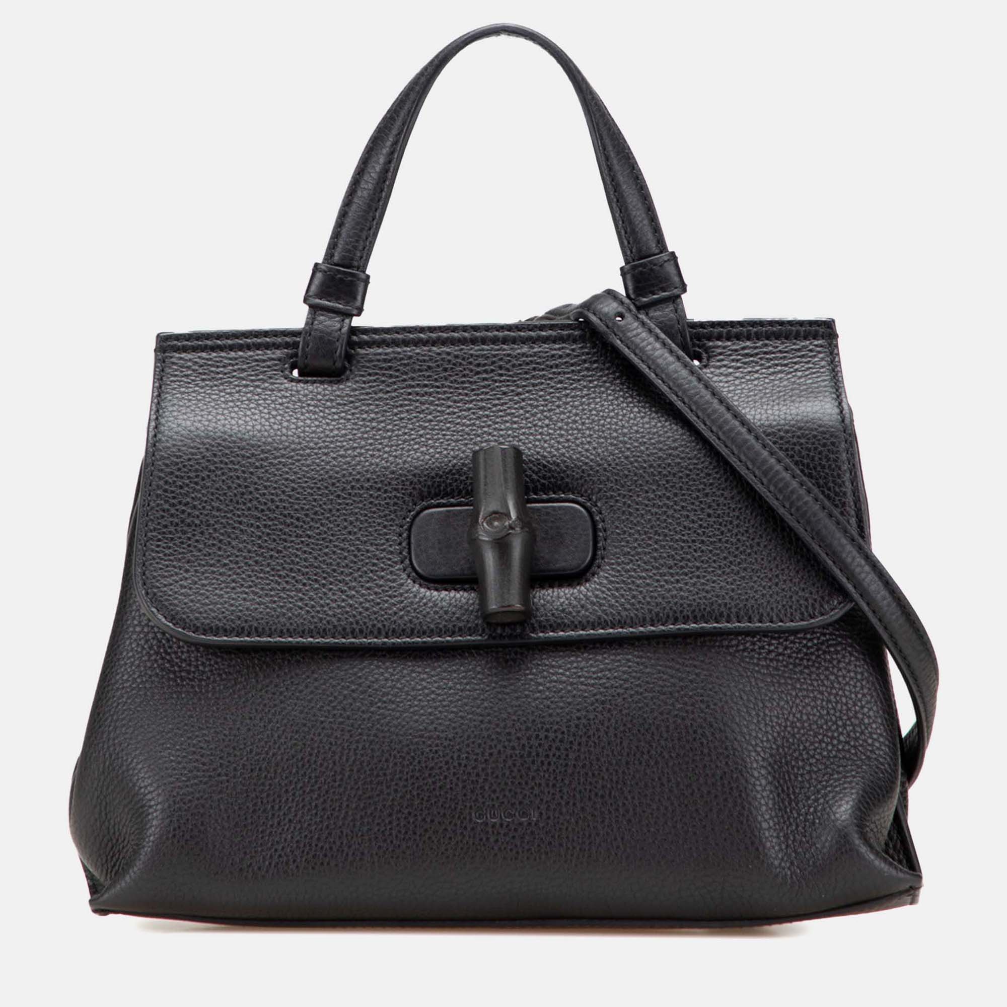 

Gucci Black Small Leather Bamboo Daily Satchel