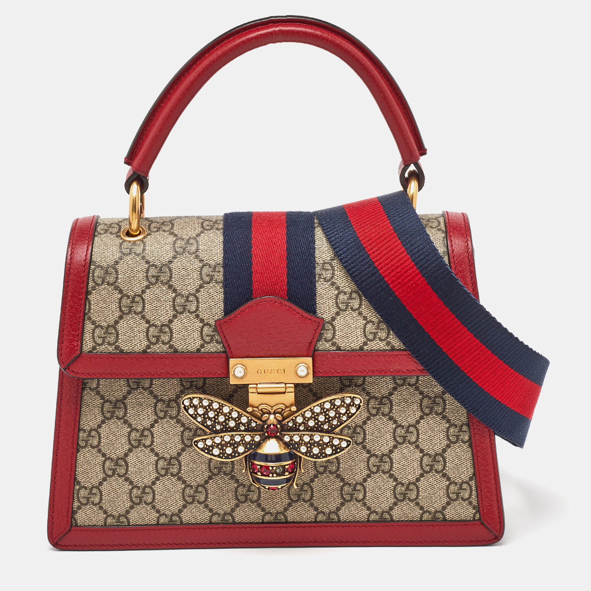 

Gucci Beige/Red GG Supreme Canvas and Leather Small Queen Margaret Top Handle Bag