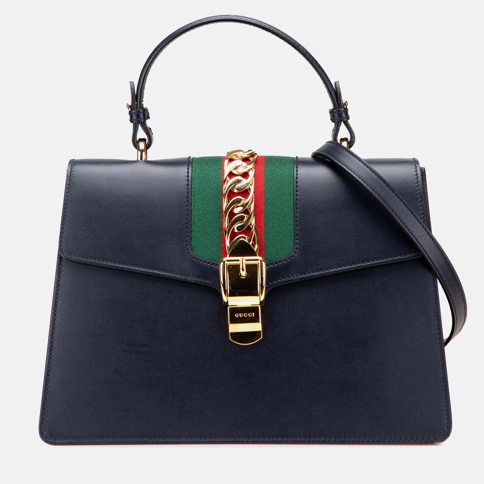 

Gucci Black Medium Leather Sylvie Top Handle Bag