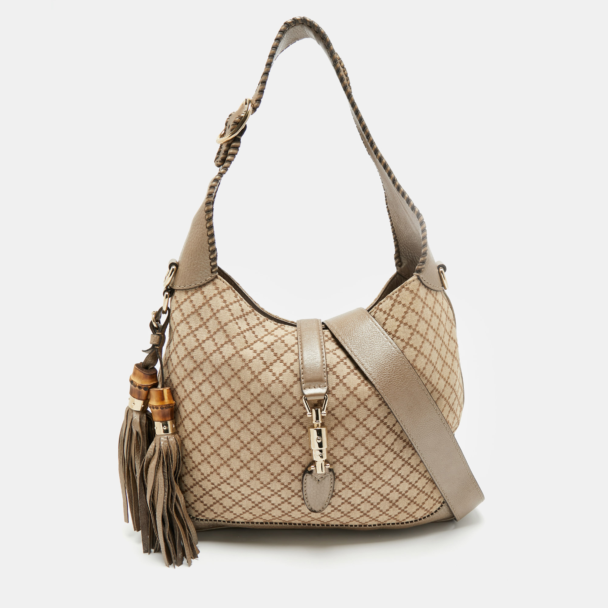 

Gucci Beige Diamante Canvas  New Jackie Hobo