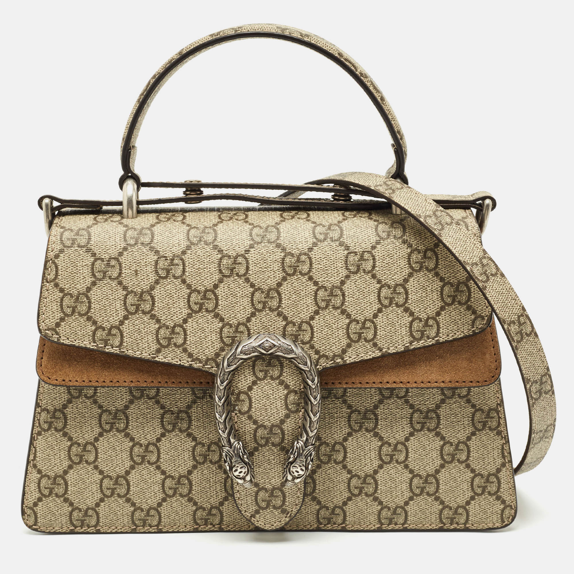 

Gucci Beige GG Supreme Canvas and Suede Dionysus Top Handle Bag