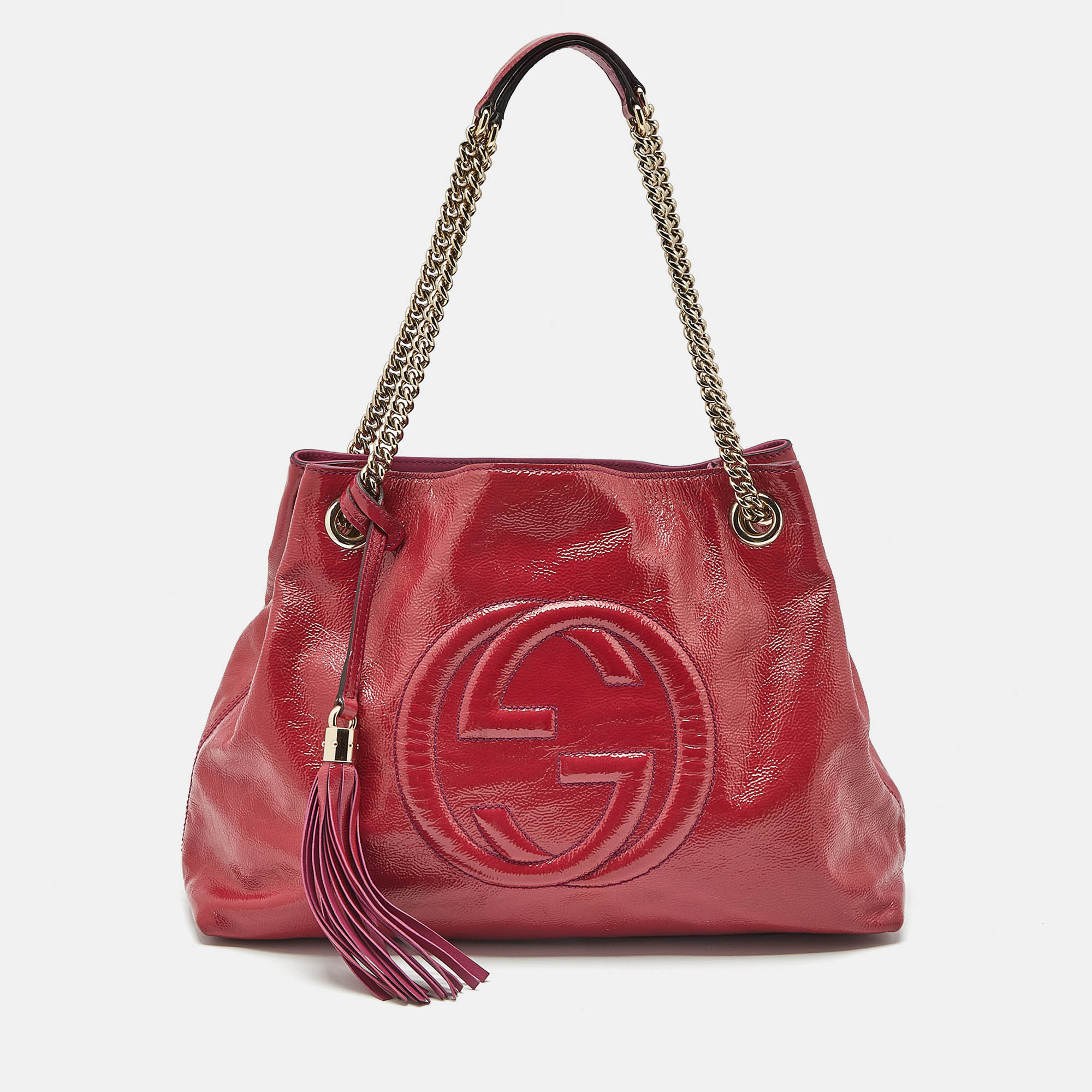 

Gucci Pink Patent Leather Medium Soho Chain Tote