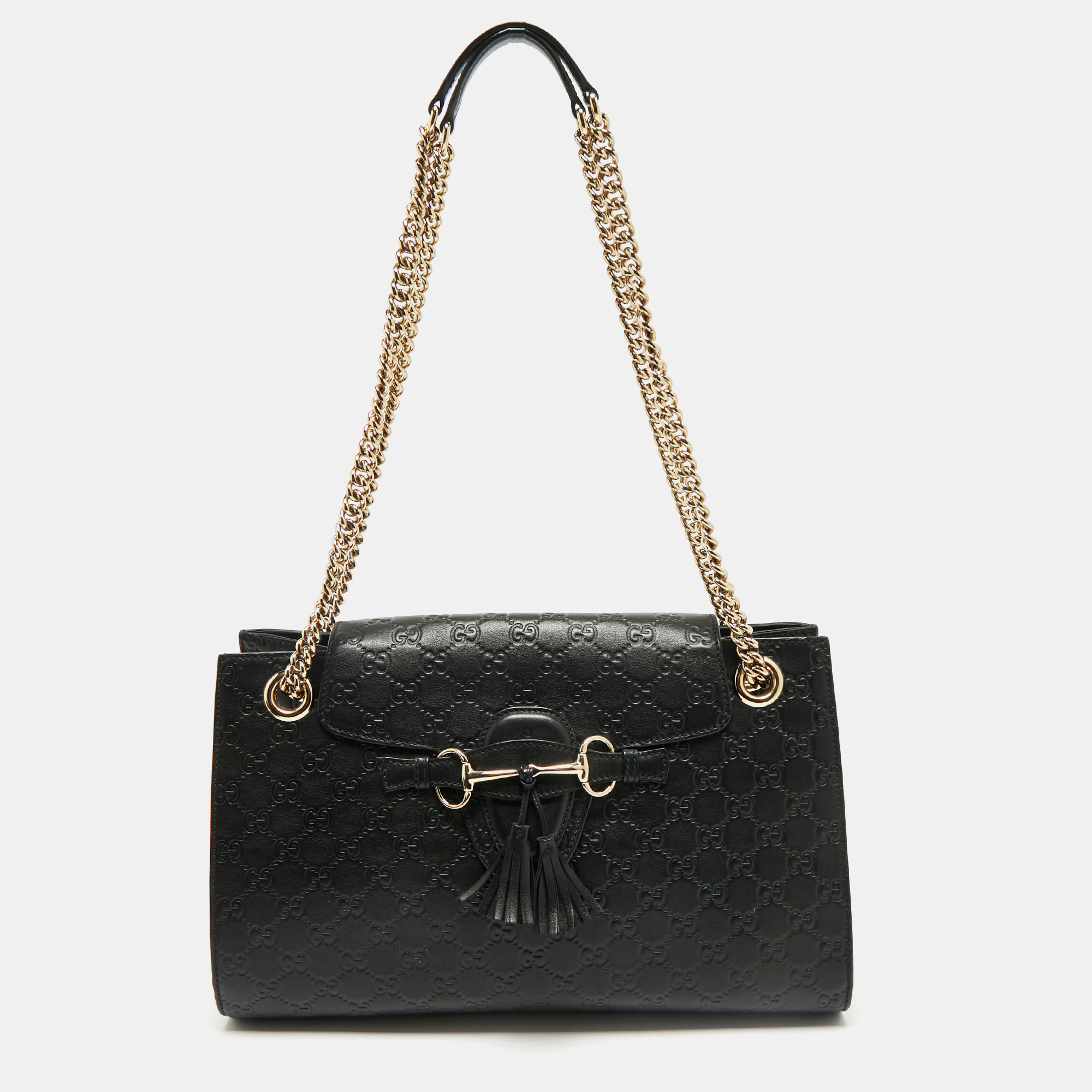 

Gucci Black Guccissima Leather Large Emily Chain Shoulder Bag