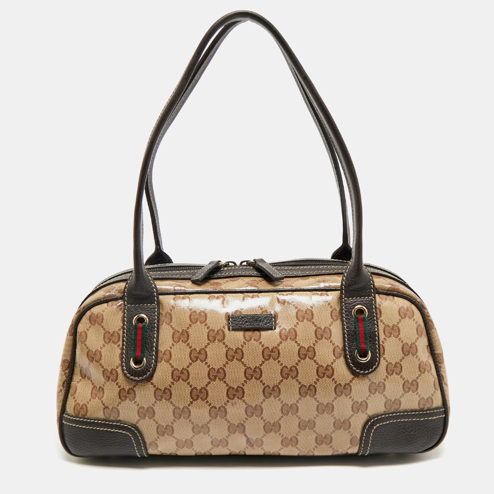 

Gucci Beige/Brown GG Crystal Canvas and Leather Princy Boston Bag