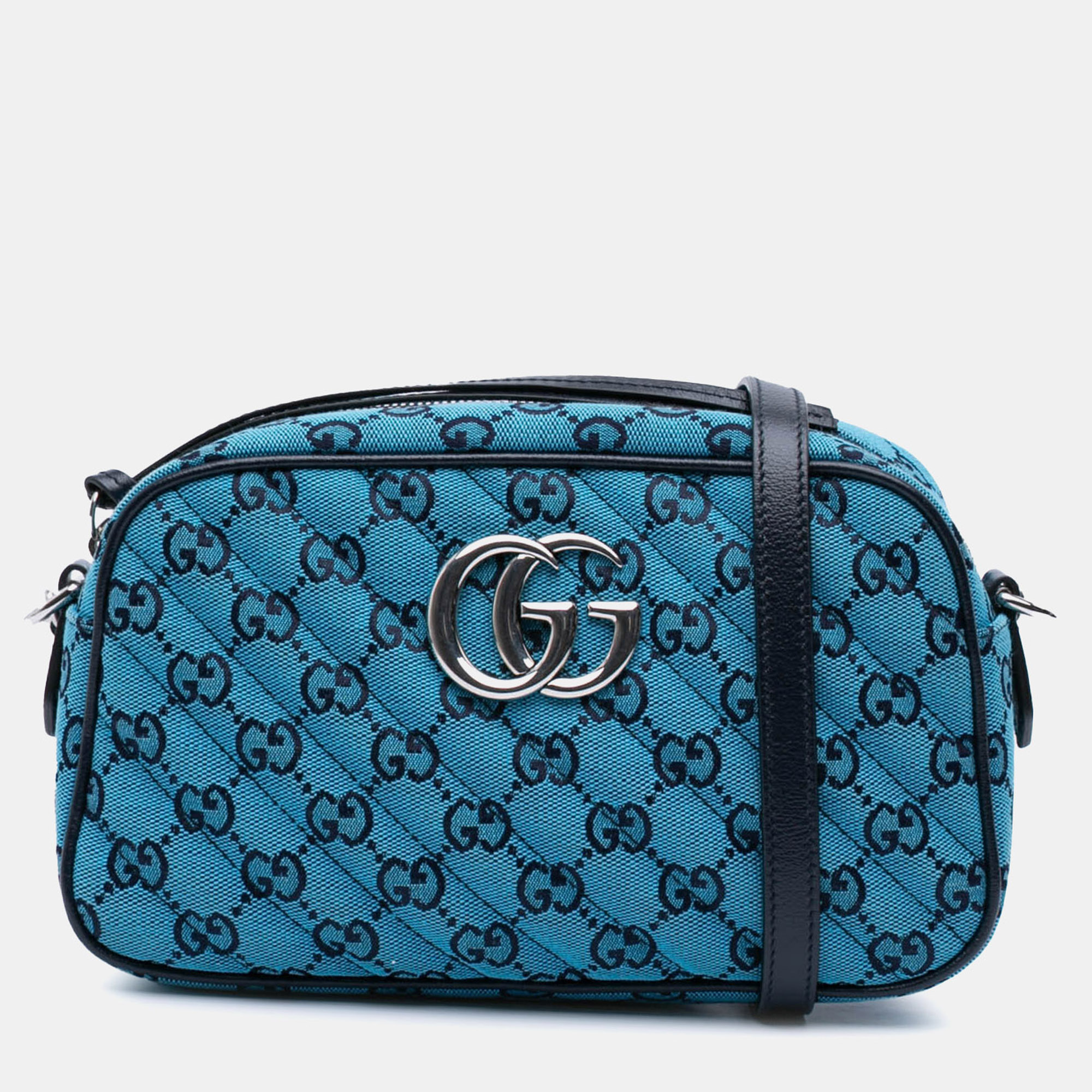

Gucci GG Marmont Small Blue Matelassé Canvas Crossbody Bag