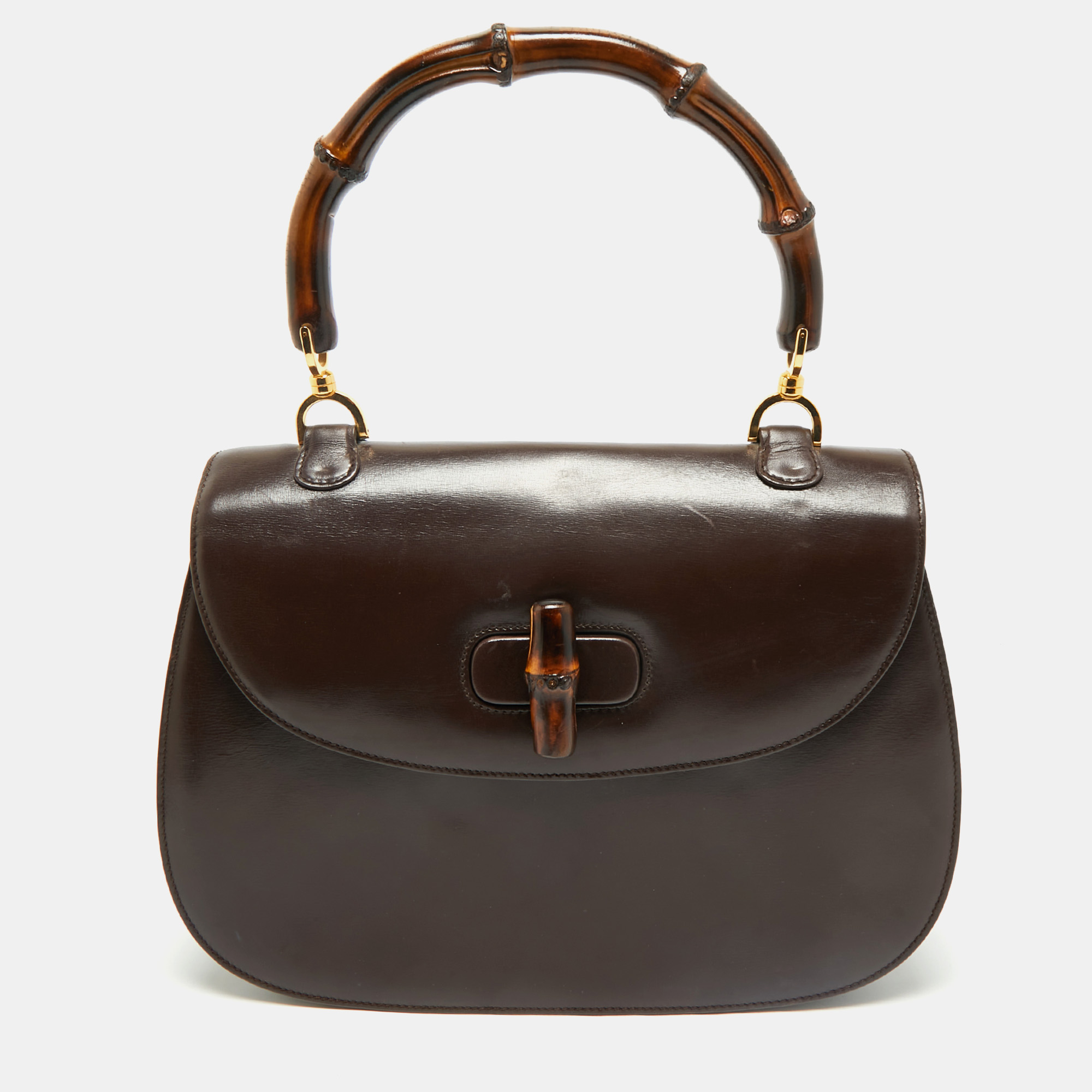 

Gucci Dark Brown Leather Bamboo Night Top Handle Bag