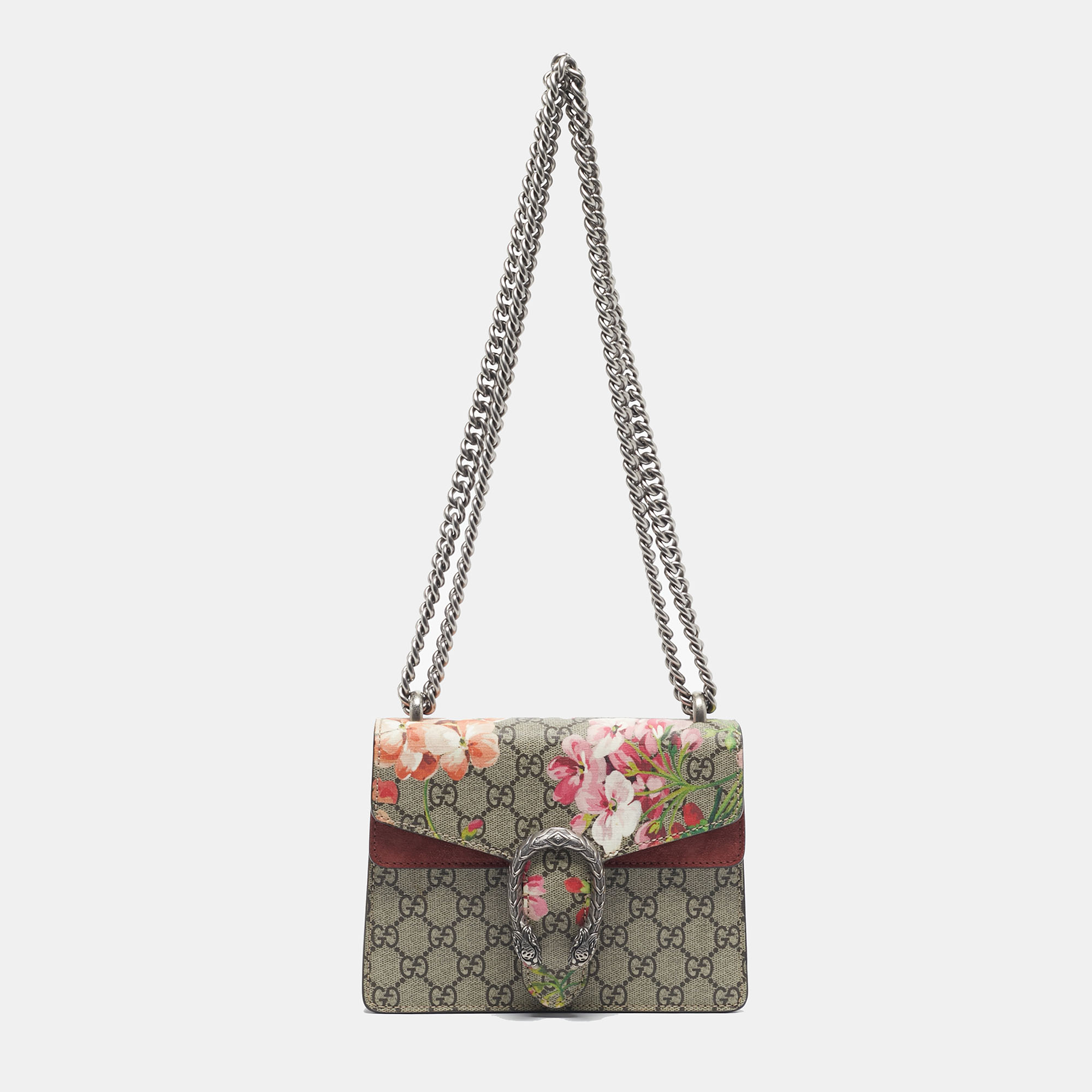 

Gucci Beige/Maroon GG Supreme Blooms Canvas and Suede Mini Dionysus Shoulder Bag