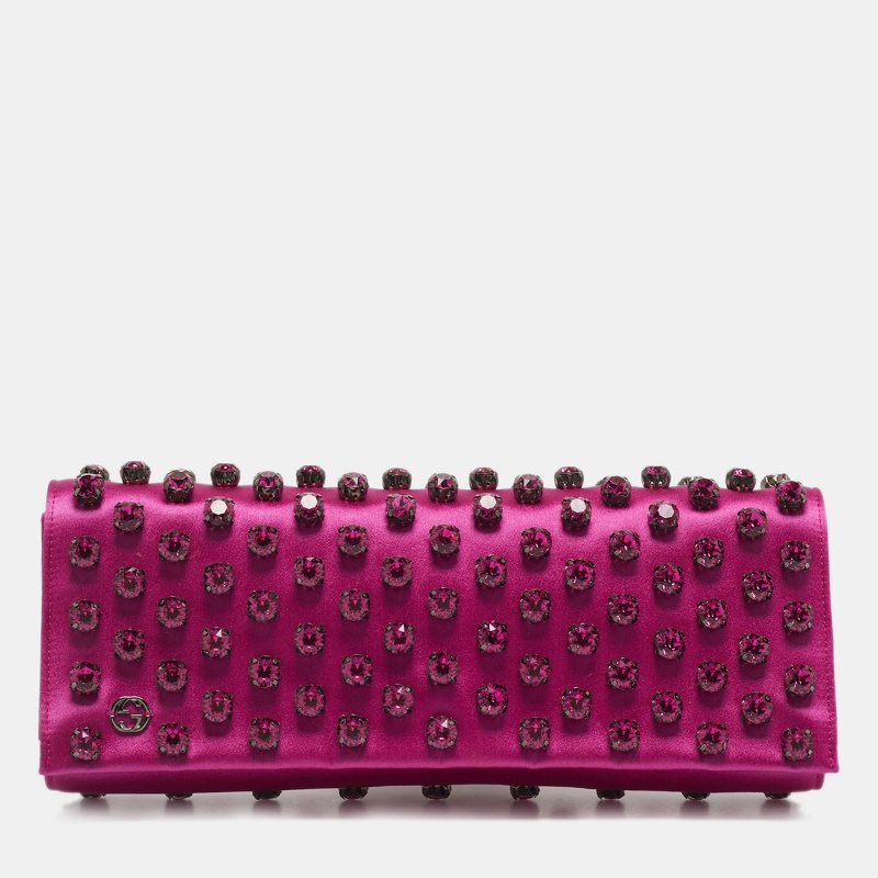 

Gucci Pink Satin Broadway Crystal Embellished Flap Clutch