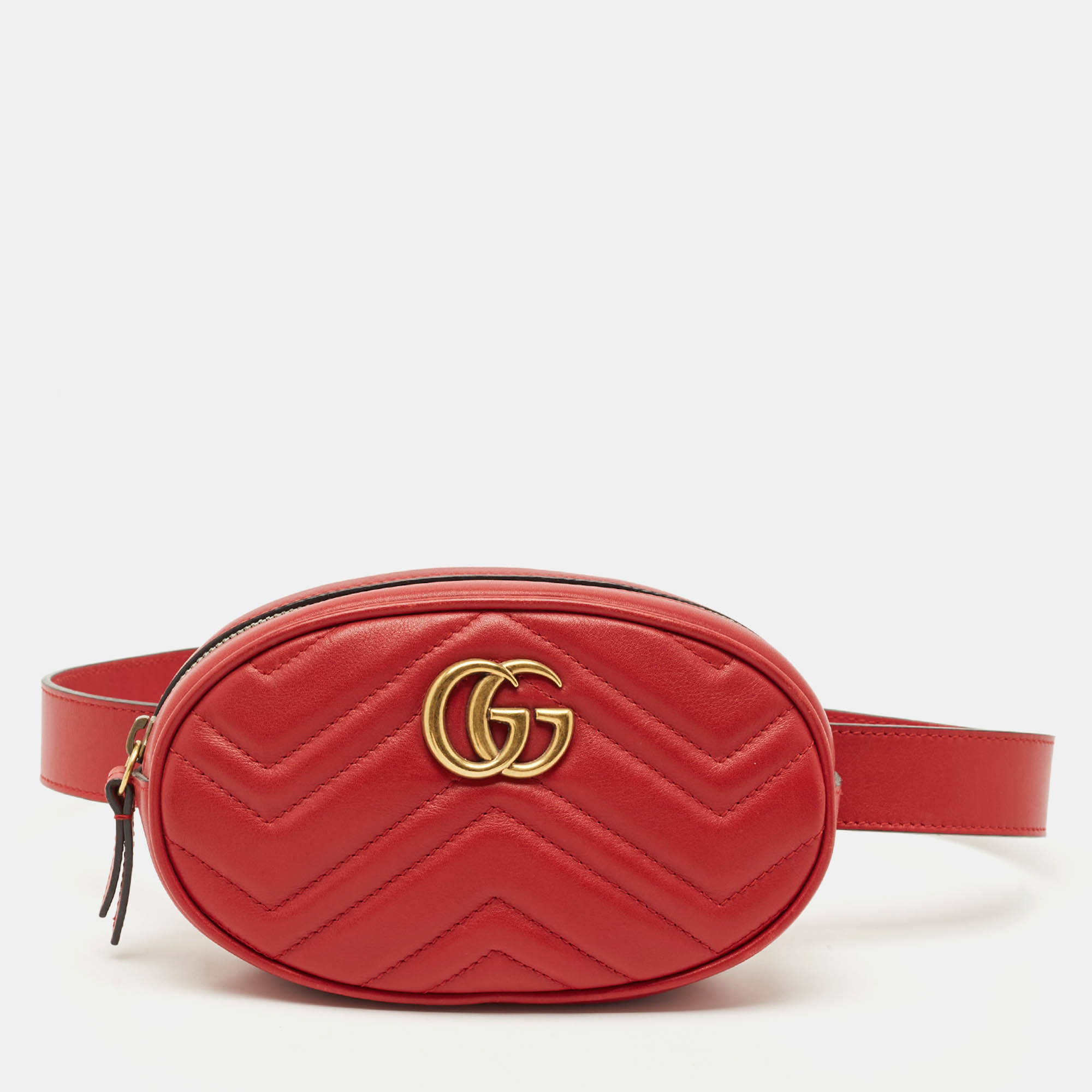 

Gucci Red Matelassé Leather Mini GG Marmont Belt Bag