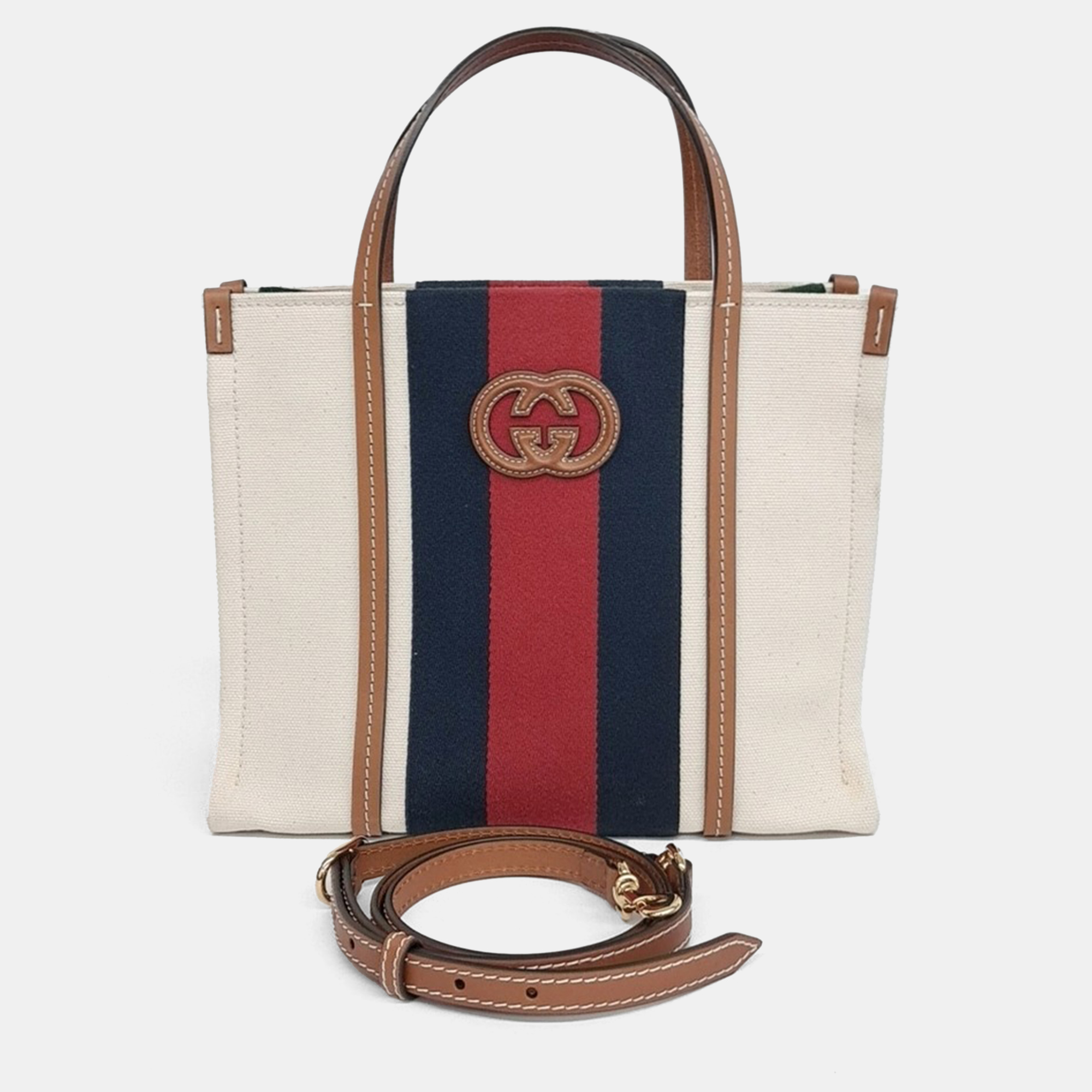 Pre-owned Gucci Beige/multicolor Canvas Small Interlocking G Tote And Shoulder Bag
