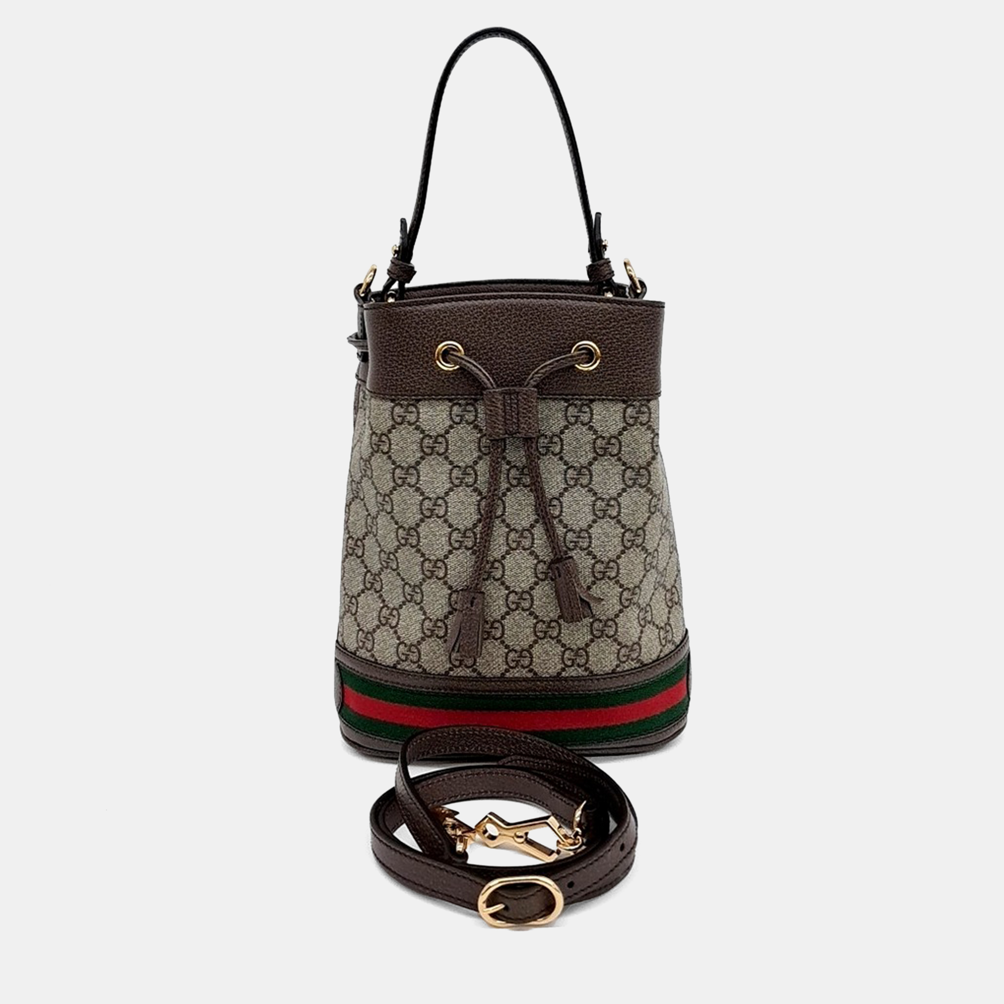 

Gucci Beige/Brown Canvas Ophidia Small Bucket Bag