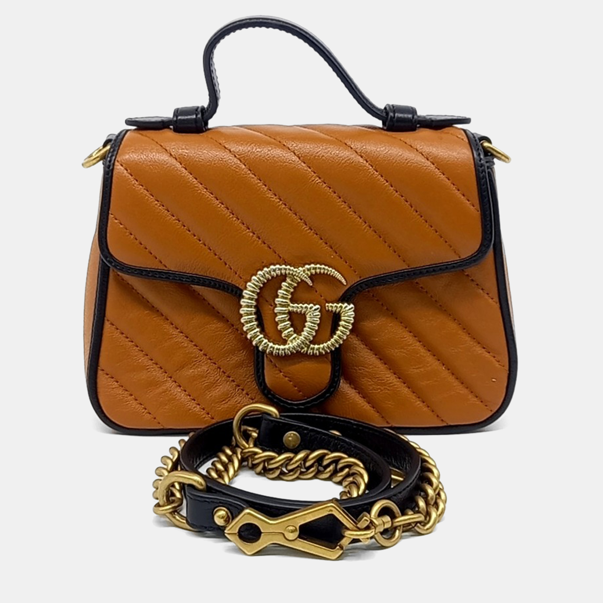 

Gucci Brown Leather GG Marmont Mini Top Handle Bag