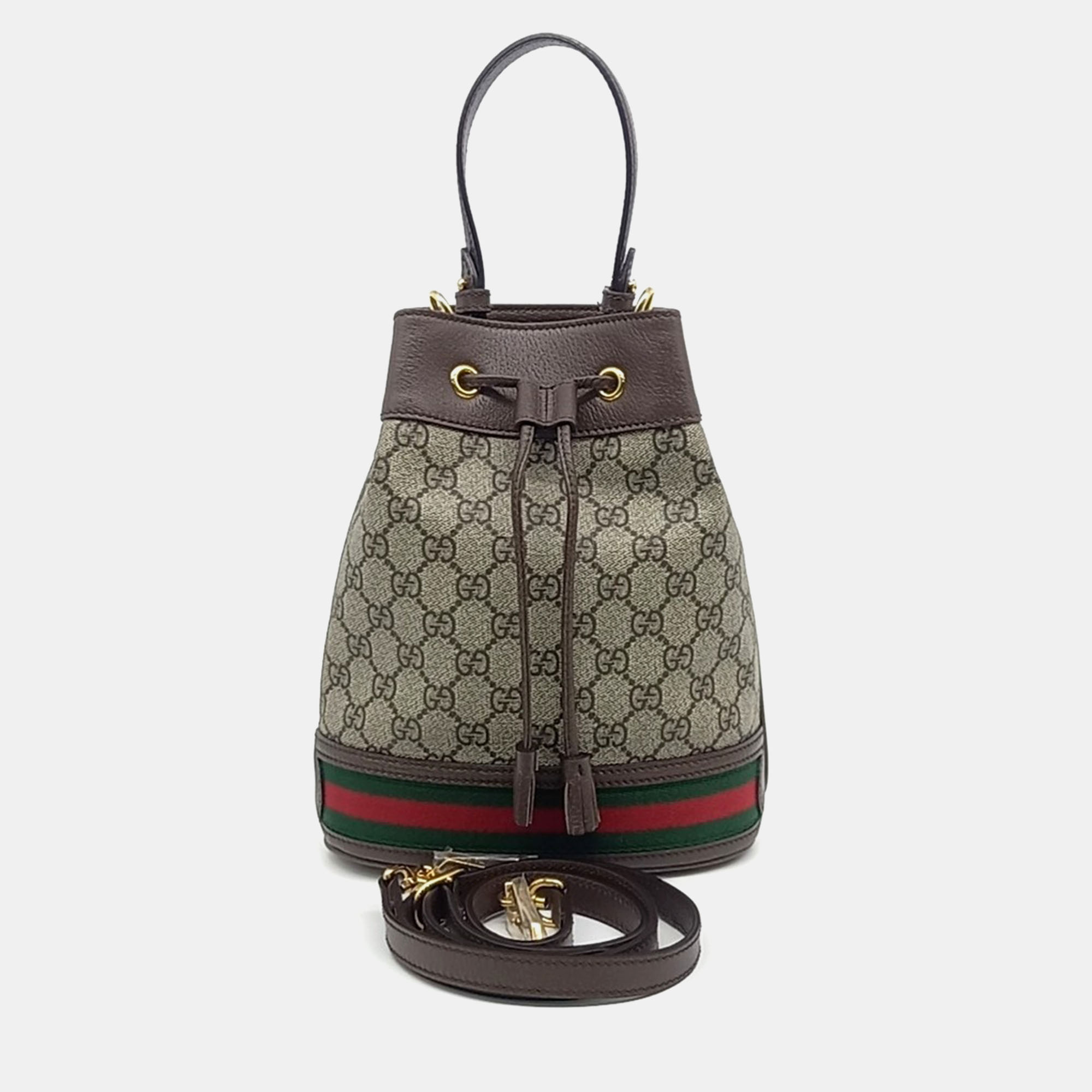 

Gucci Beige/Brown Canvas and Leather Ophidia Small Bucket Bag