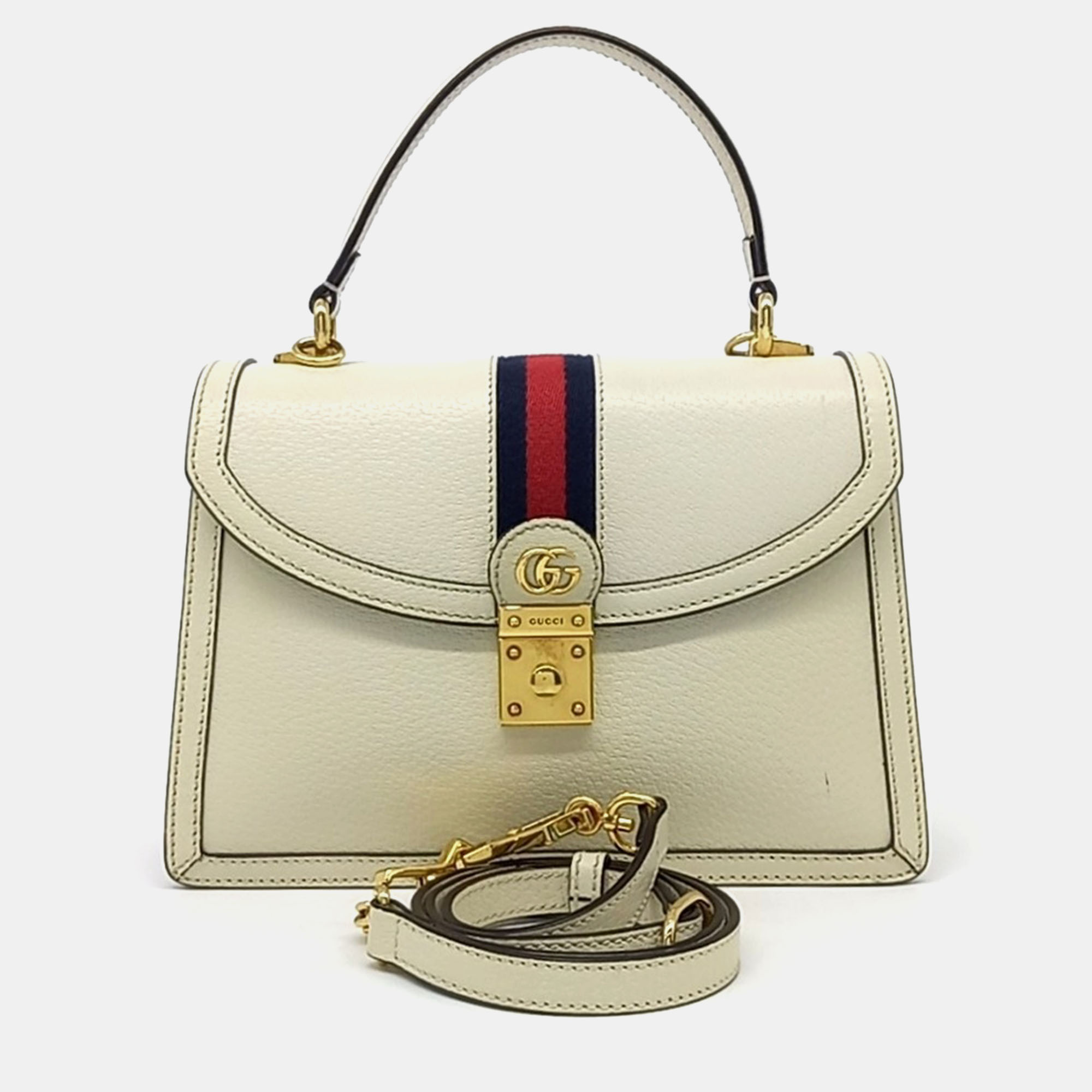 

Gucci White Leather Ophidia Top Handle Bag