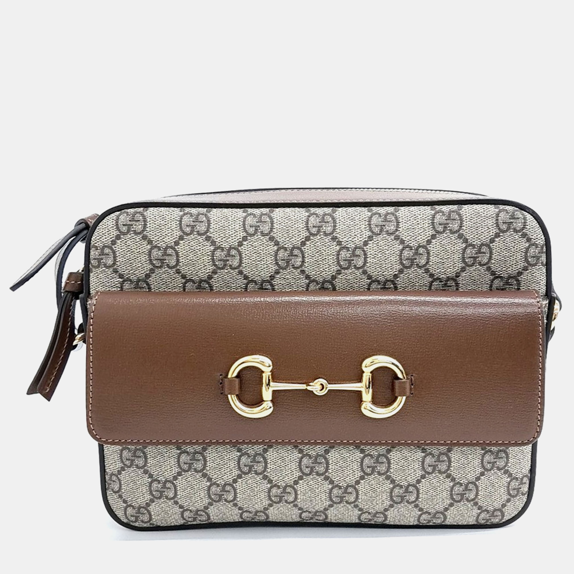 

Gucci Beige Brown Leather and PVC 1955 Horsebit Small Crossbody Bag