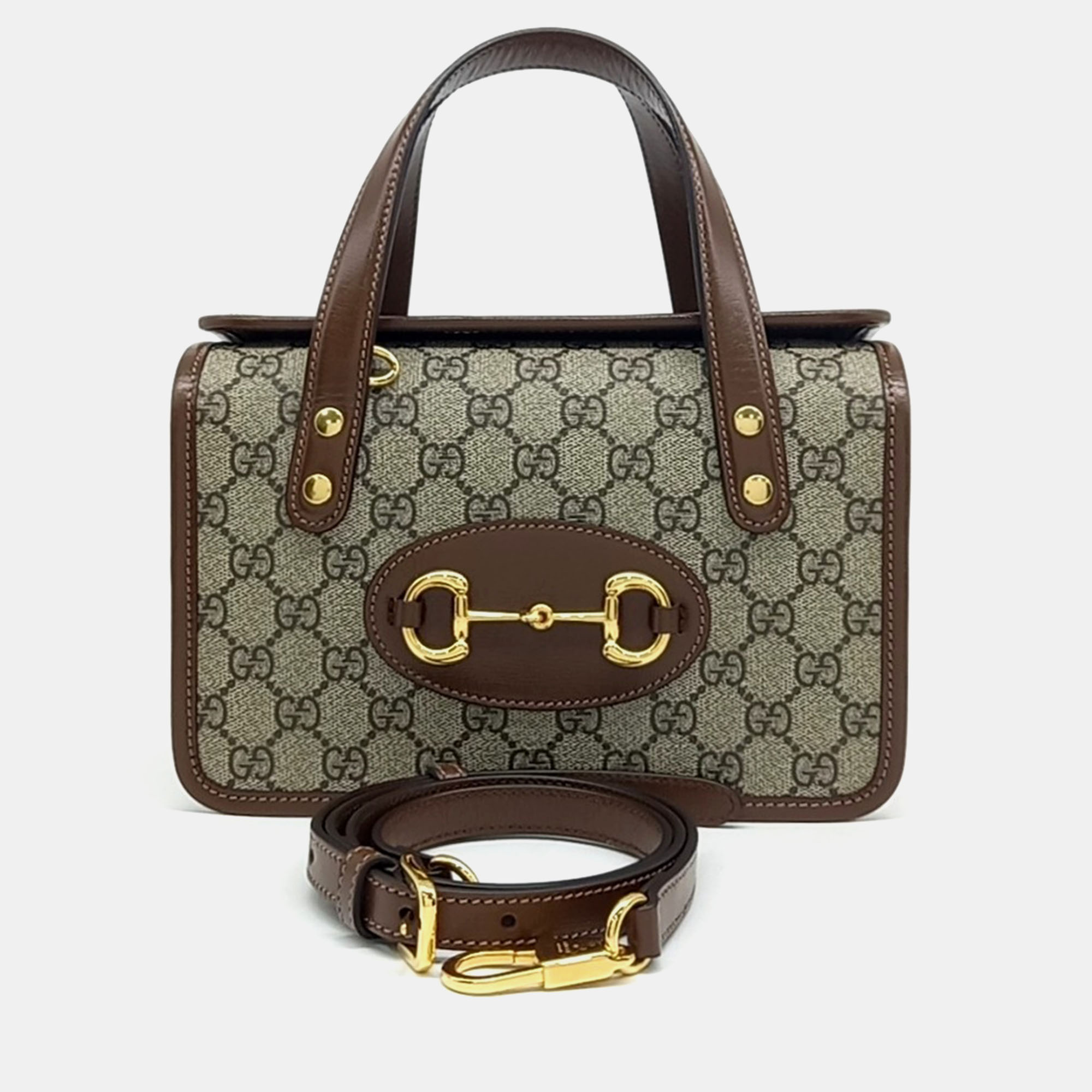

Gucci Beige Brown Leather and PVC 1955 Horsebit Mini Top Handle Bag