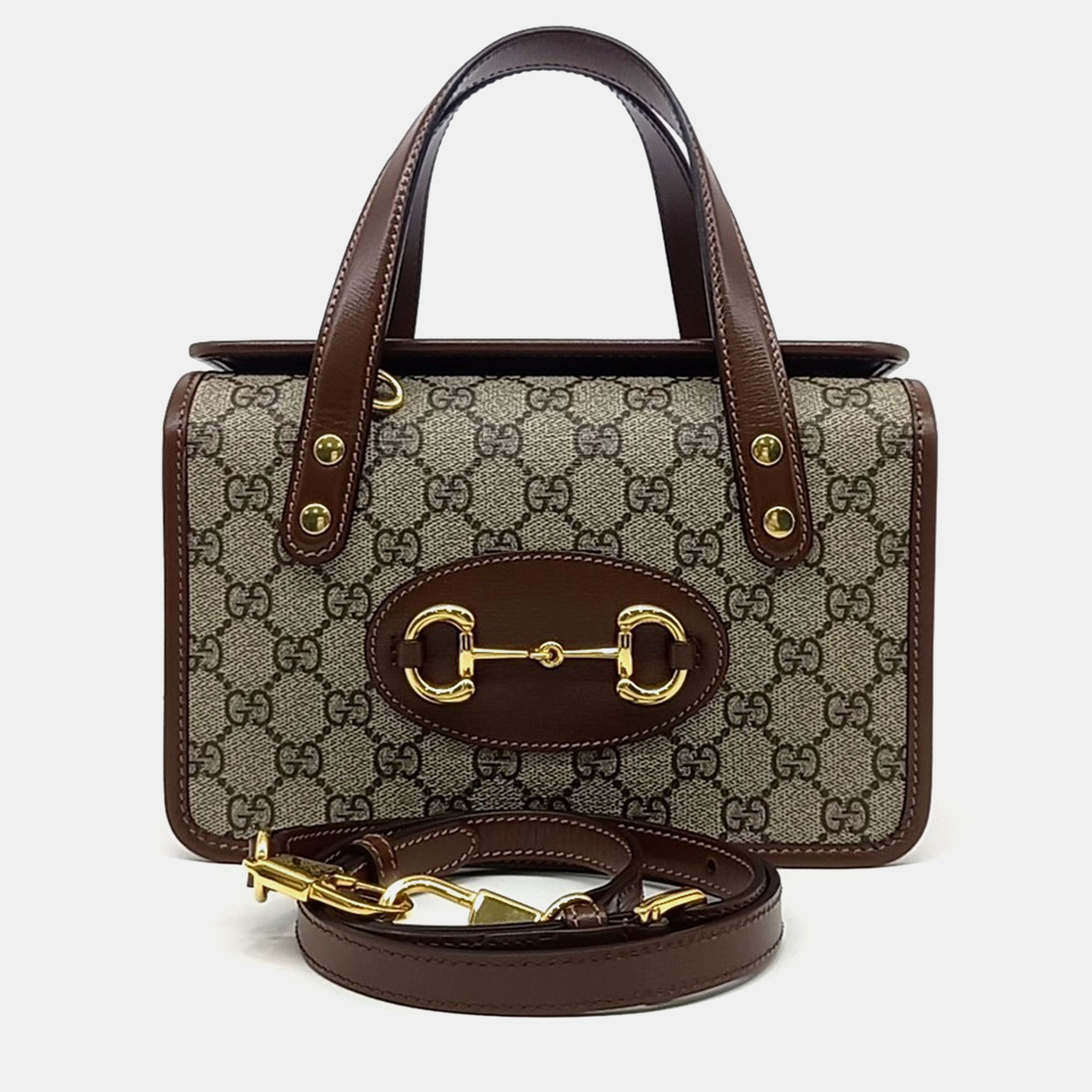 

Gucci Beige Brown Leather and PVC 1955 Horsebit Mini Top Handle Bag